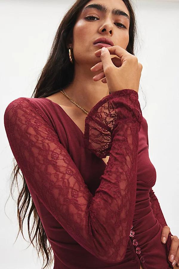 Kimchi Blue Arabella Button Front Lace Top Womens at Urban Outfitters Product Image
