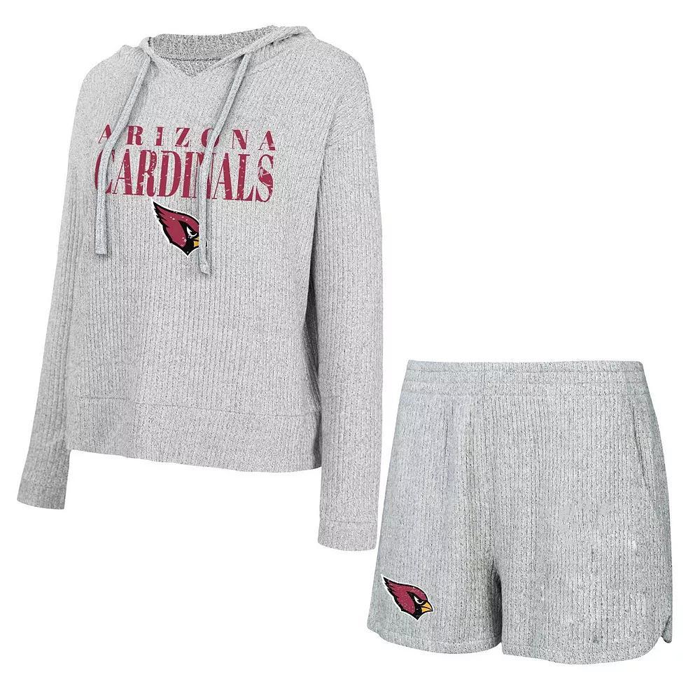 Women's Concepts Sport Gray Arizona Cardinals Juniper Long Sleeve Hoodie T-Shirt & Shorts Set, Size: Medium, Grey Product Image