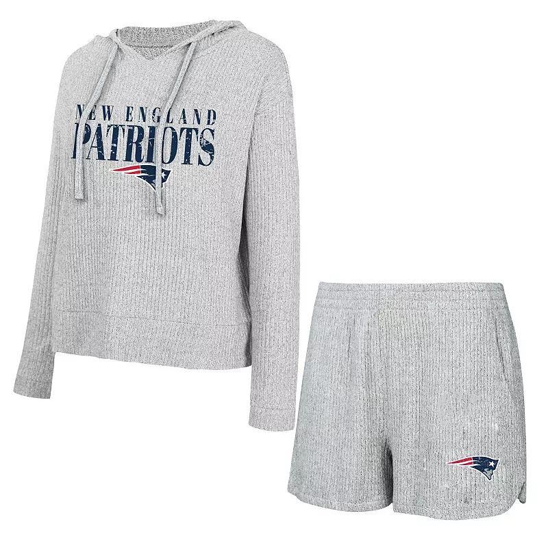 Women's Concepts Sport Gray New England Patriots Juniper Long Sleeve Hoodie T-Shirt & Shorts Set, Size: Small, Grey Product Image