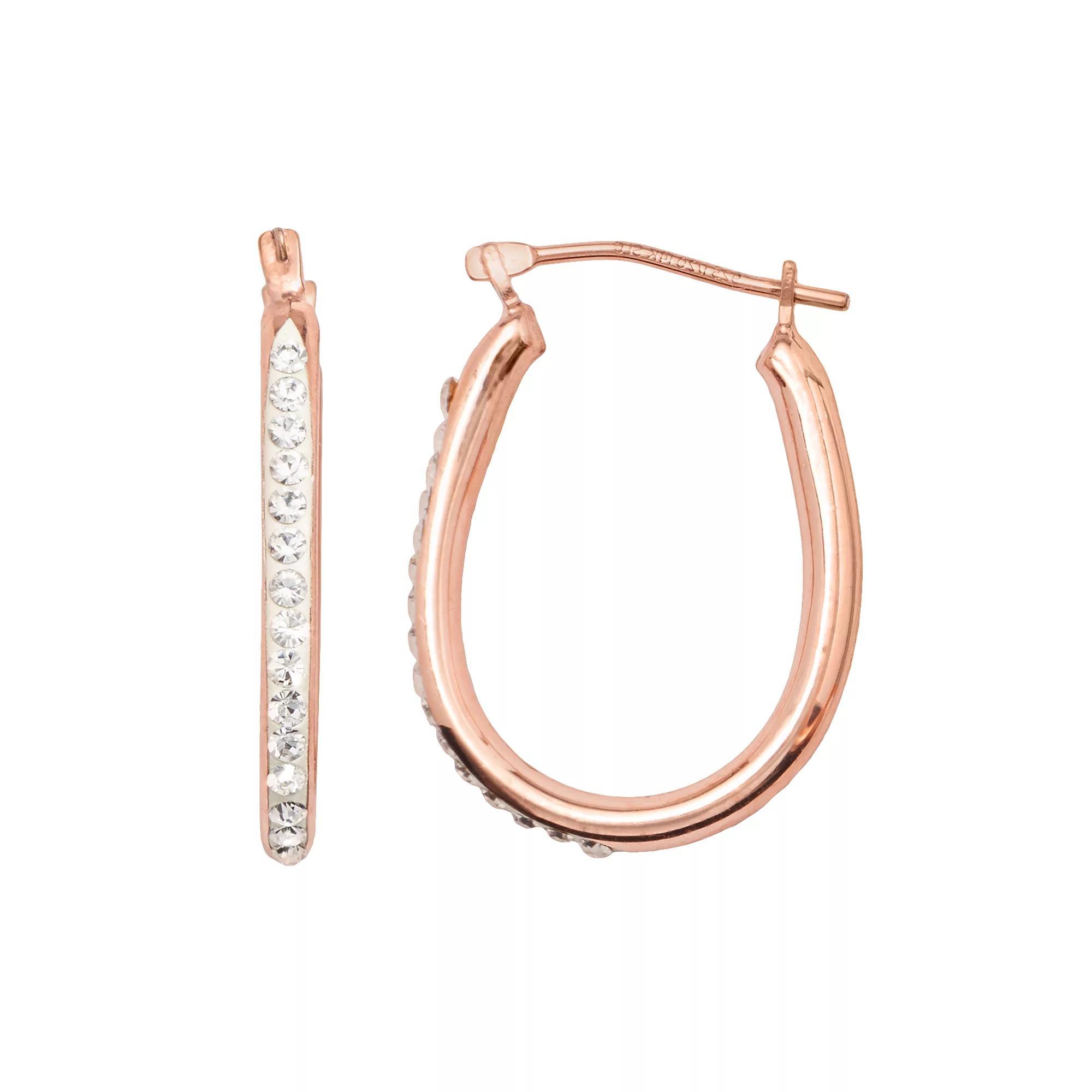 14k Gold-Bonded Sterling Silver Crystal U-Hoop Earrings, Women's, 14kt Yellow Gold Product Image