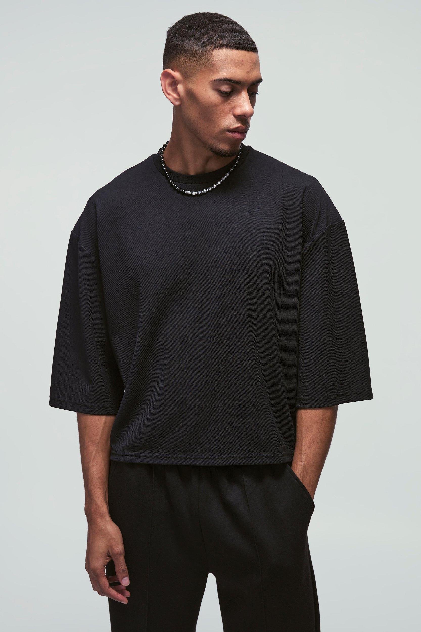 Mens Oversized Jersey Twill Extra Boxy Half Sleeve T-shirt - Black Product Image