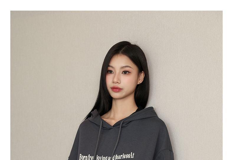 Drawstring Drop Shoulder Lettering Hoodie Product Image