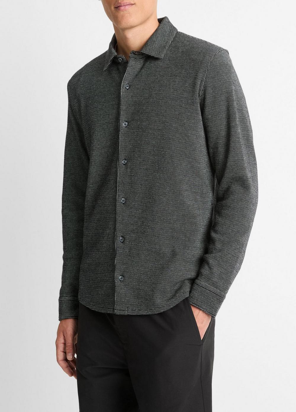 Mens Birdseye Pima Cotton Button-Down Shirt, Black/pebble White, Size XXL Vince Product Image
