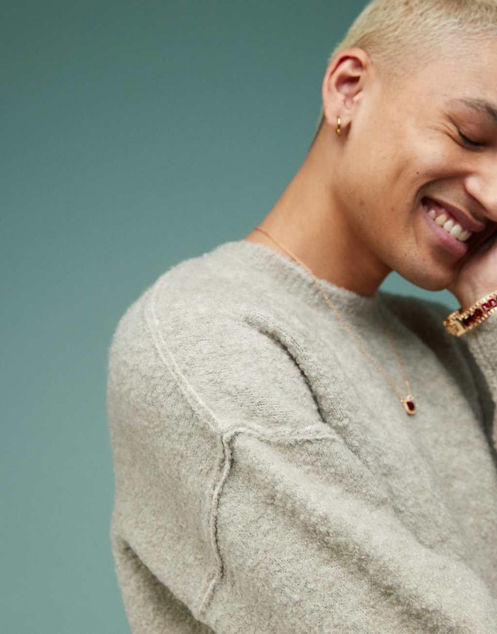 ASOS DESIGN relaxed knit textured sweater in light gray Product Image