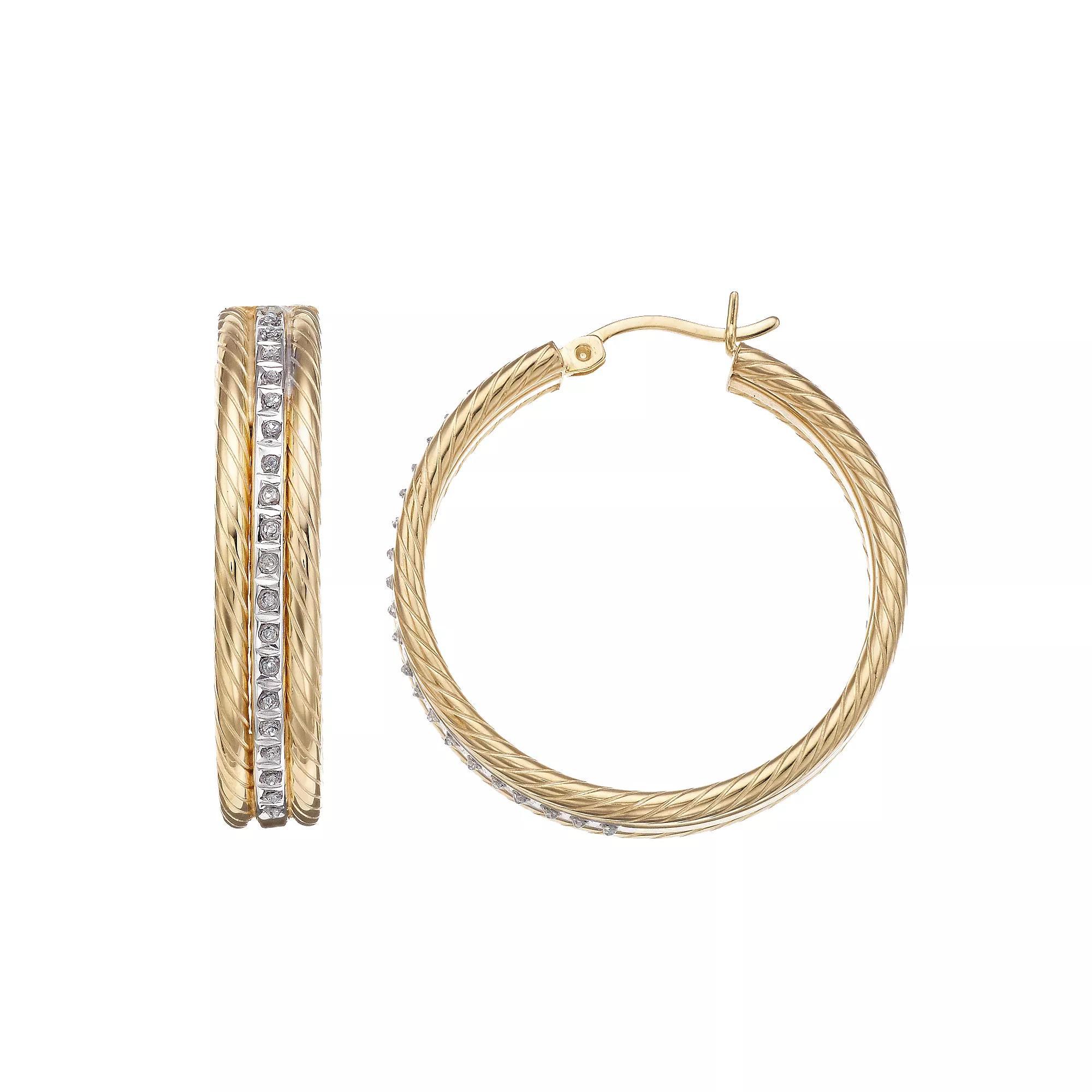 Diamond Mystique Sterling Silver Diamond Accent Rope Hoop Earrings, Women's, 18k Gold Over Silver Product Image