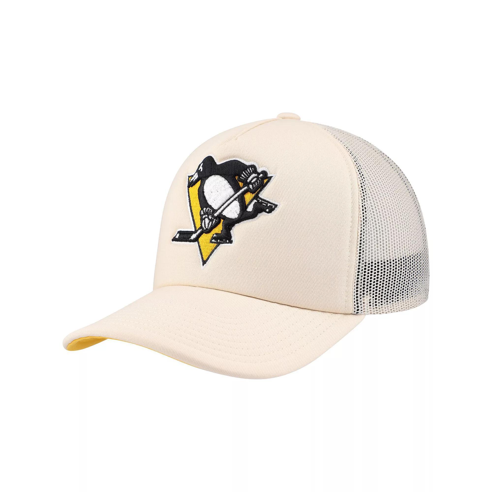 Men's Mitchell & Ness Cream Pittsburgh Penguins Foam Front Trucker Adjustable Hat, Beige Product Image