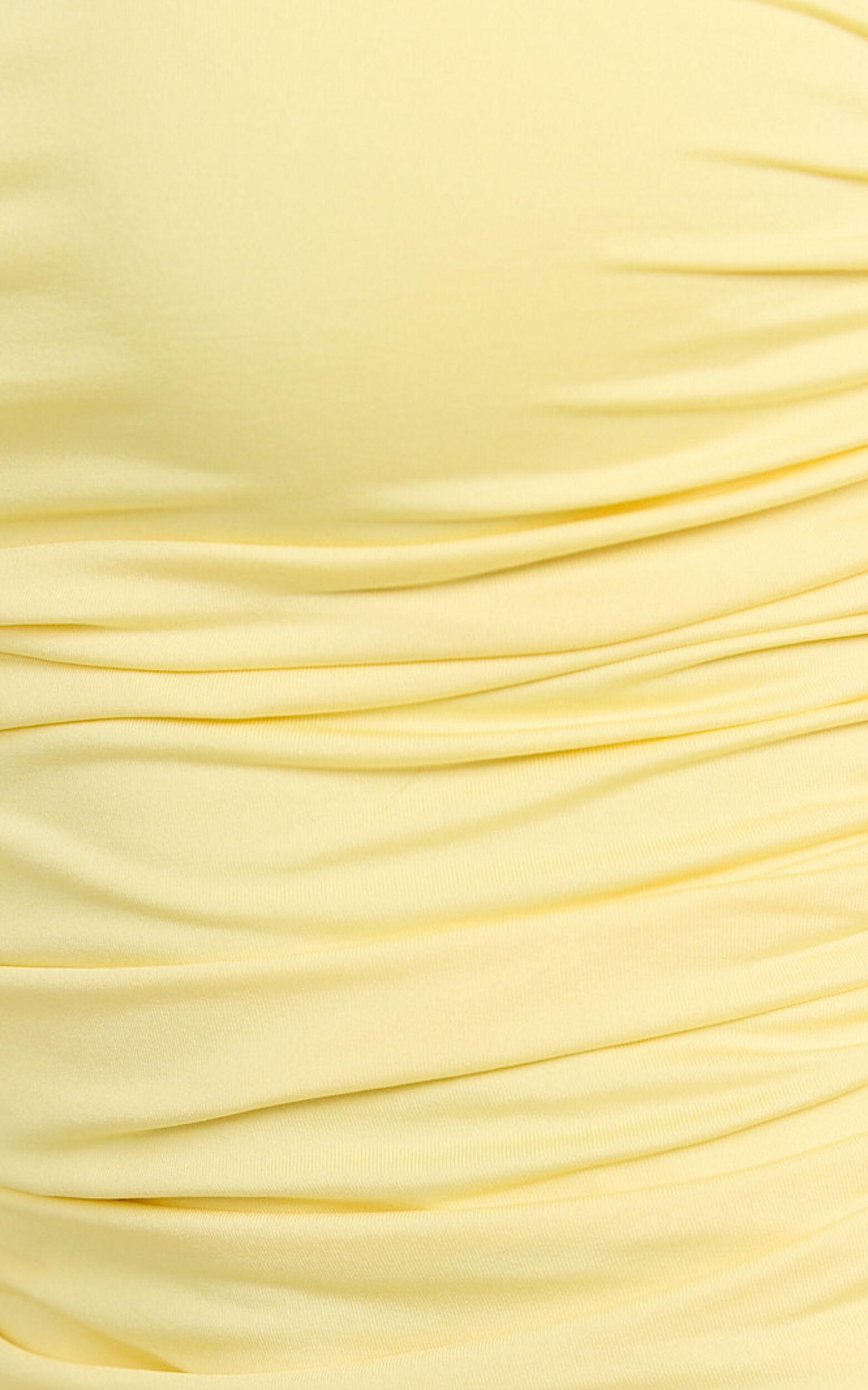 Alina Top - Tie Shoulder Square Neck Ruched Top in Lemon Product Image