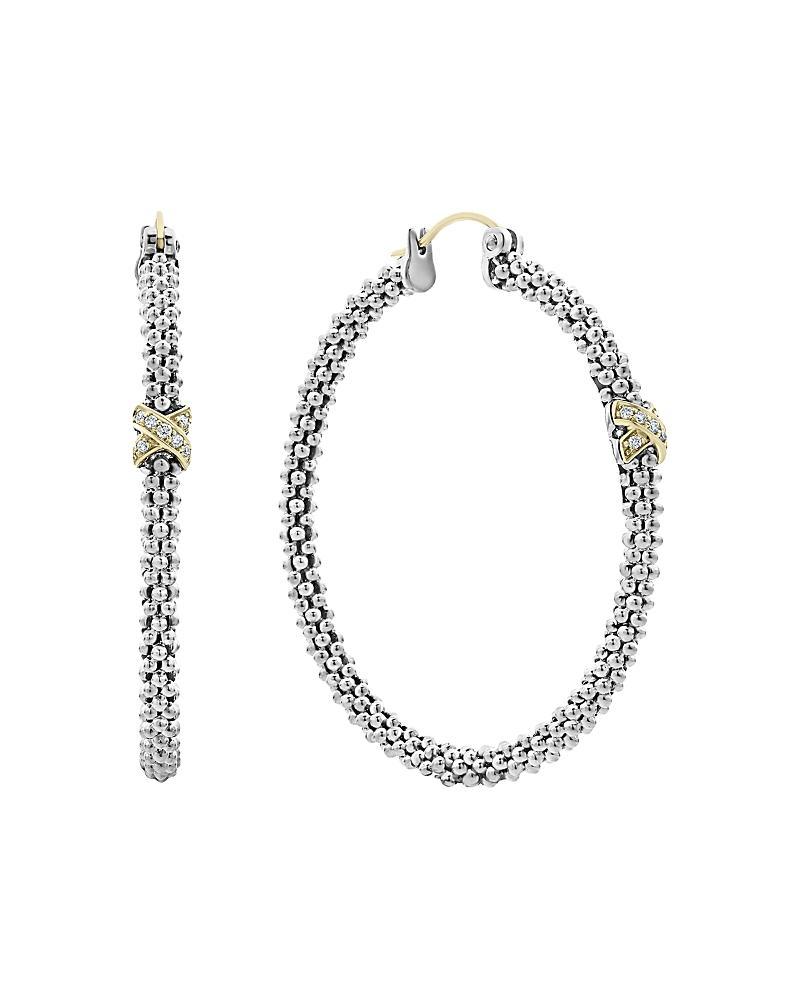 Lagos Sterling Silver & 18K Yellow Gold Embrace Diamond Hoop Earrings Product Image