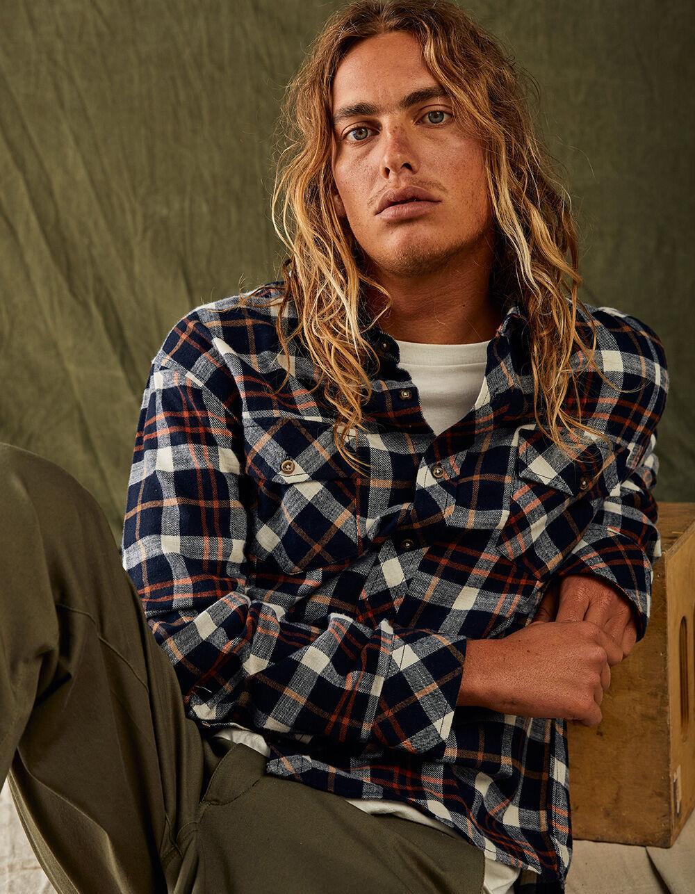 RSQ Mens Plaid Flannel - NAVY/ORANGE Product Image