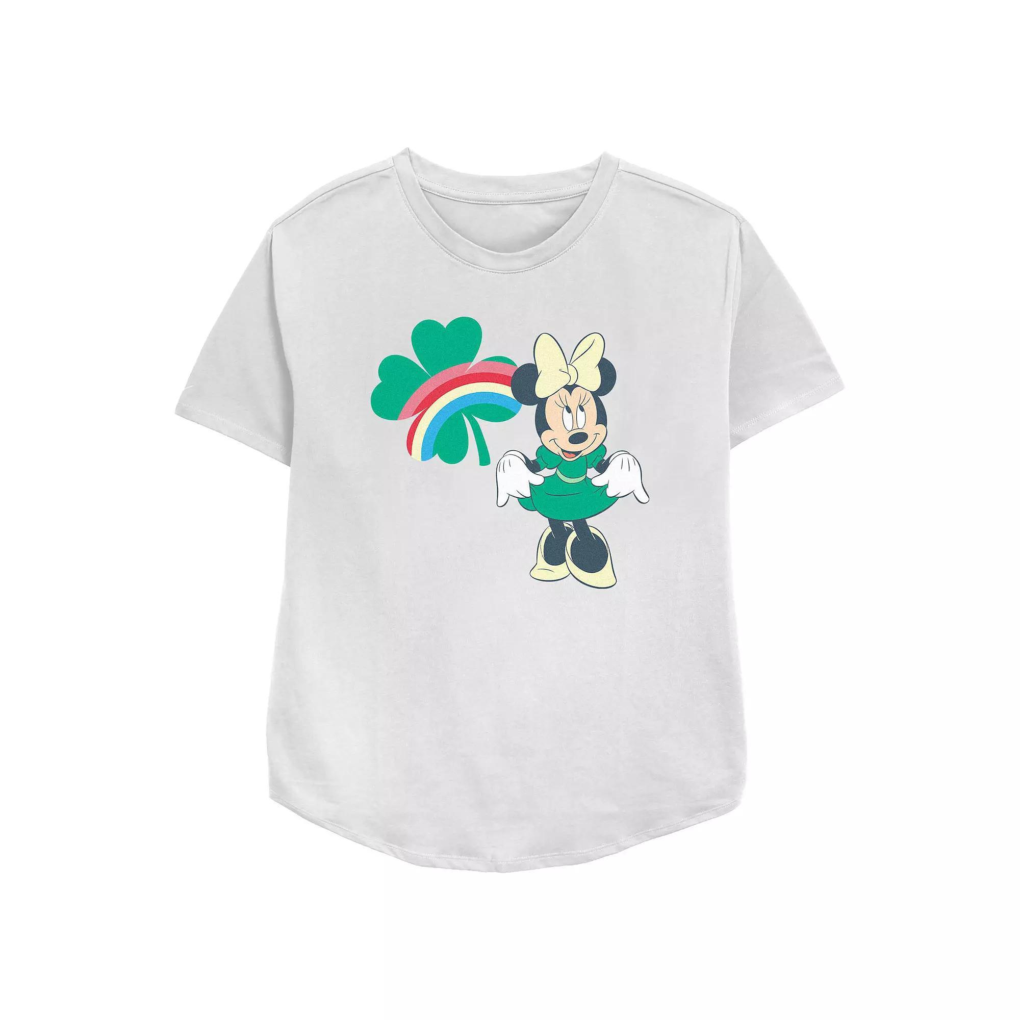 Disney's Minnie Mouse Rainbow Print Shamrock Women's Relaxed Fit Graphic Tee, Size: Small, White Product Image