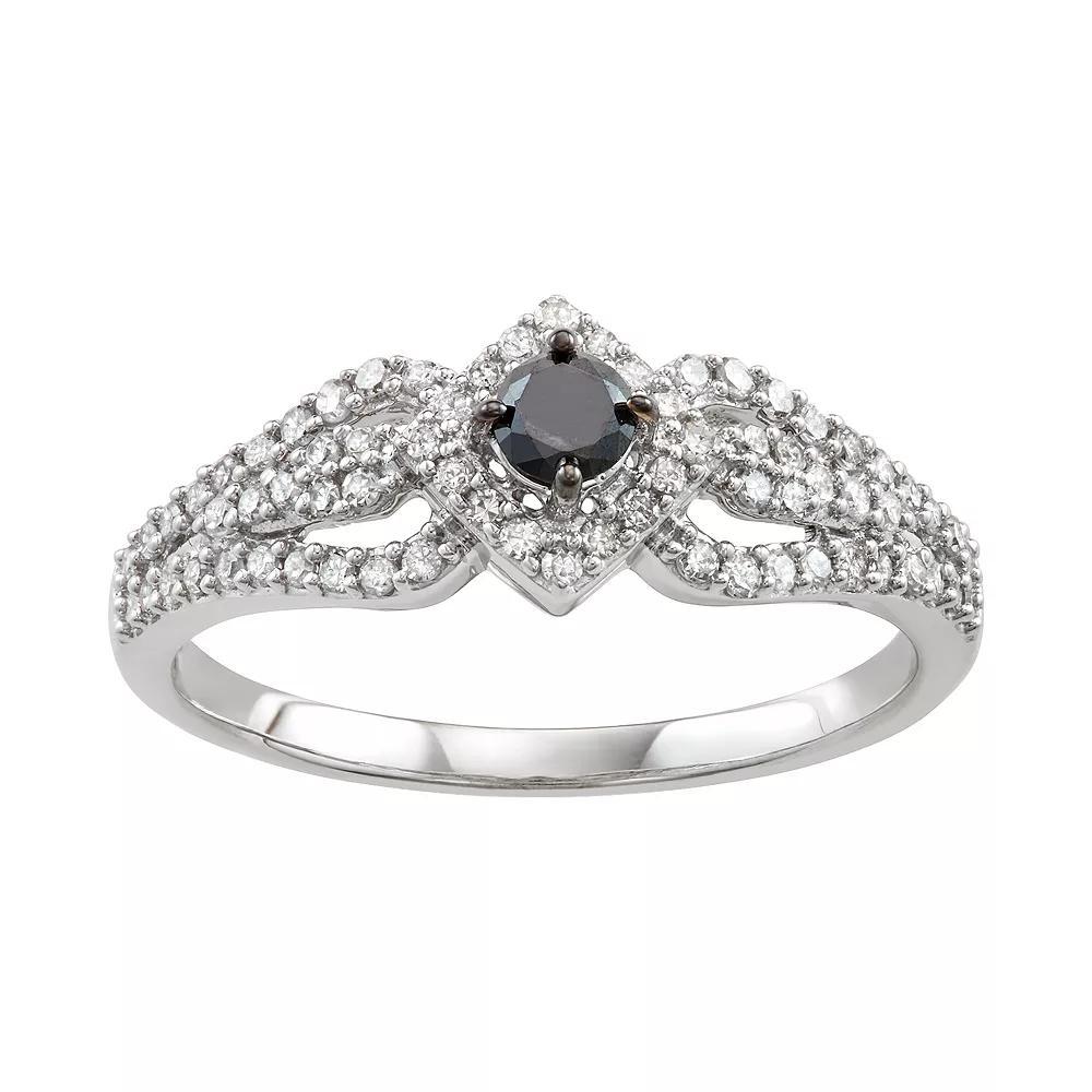 14k White Gold 1/2 Carat T.W. Black & White Diamond Engagement Ring, Women's, Size: 9, 14k Whgold Product Image