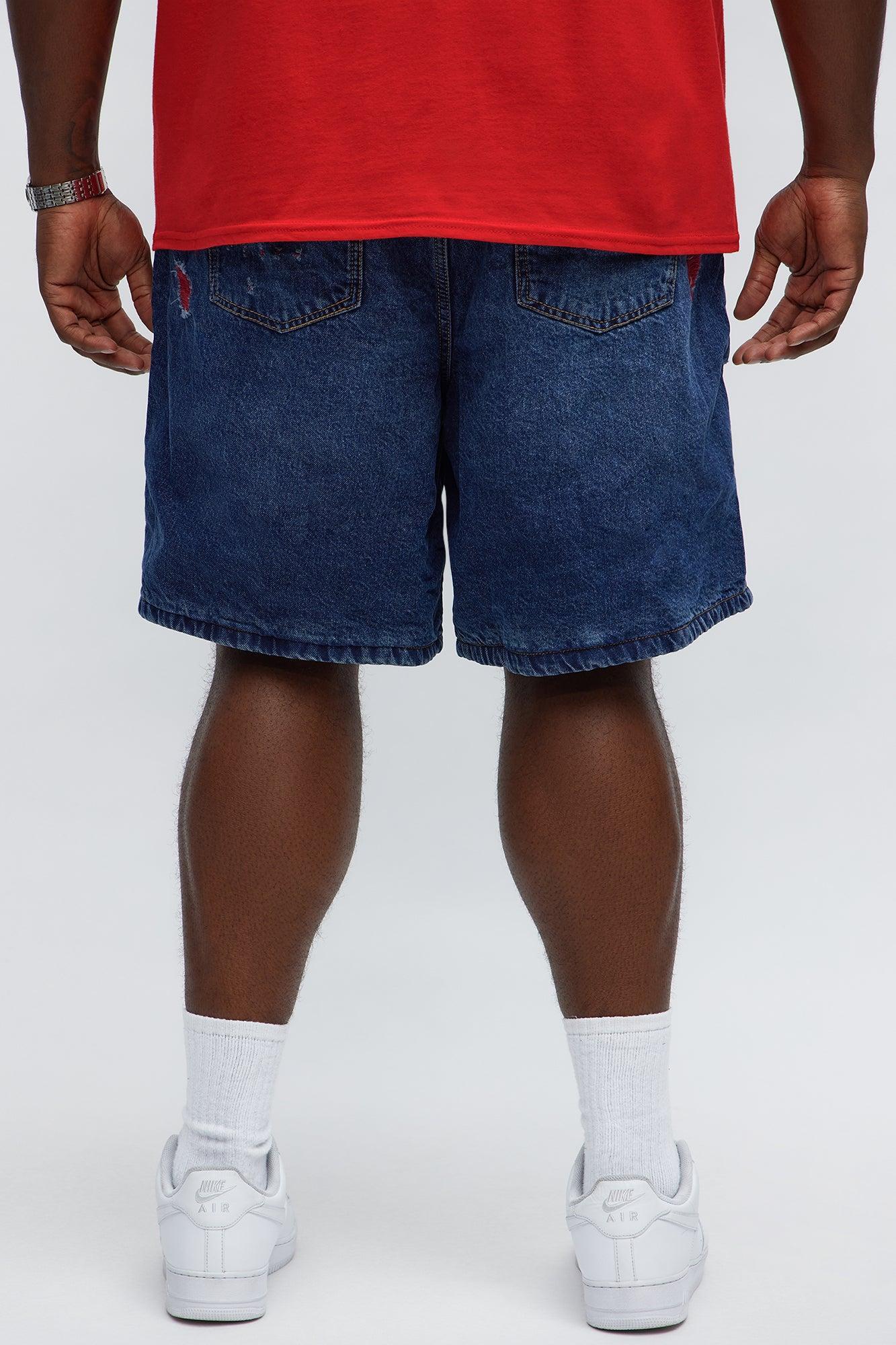Relaxed We In These Streets Destroyed Denim Shorts - Dark Wash Product Image