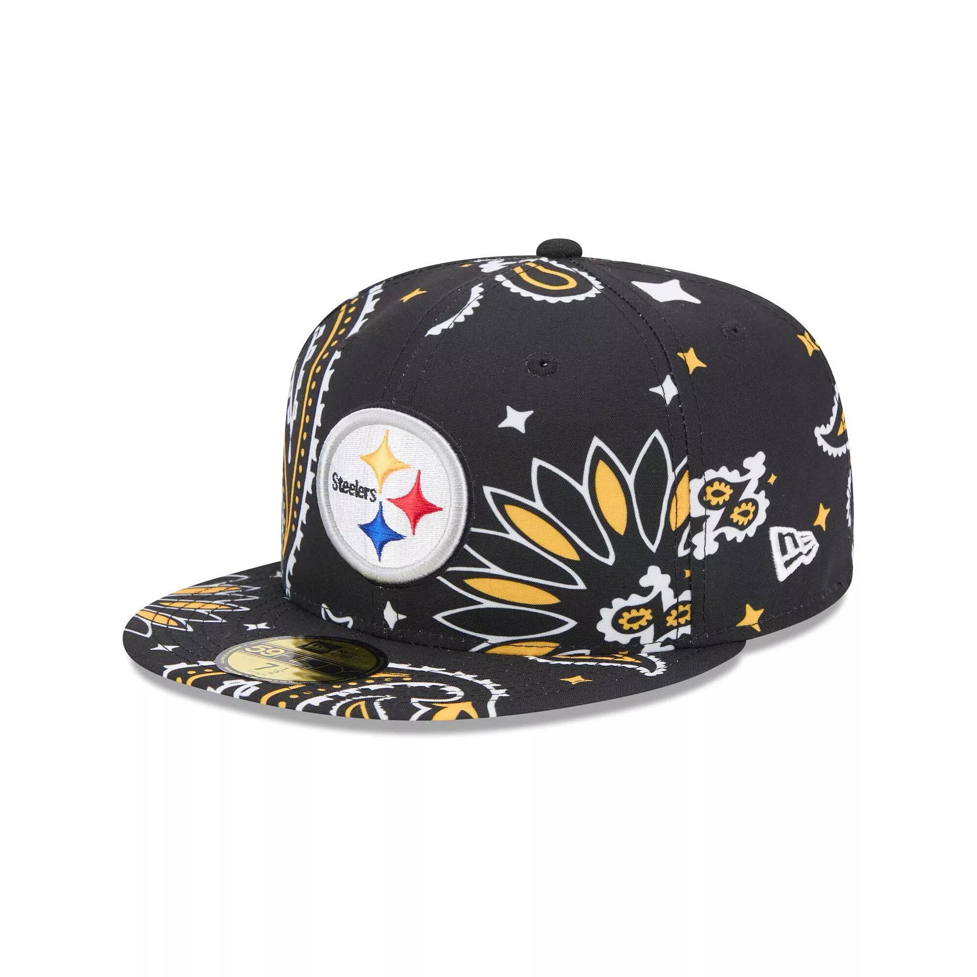 Men's New Era Black Pittsburgh Steelers Paisley 59FIFTY Fitted Hat, Size: 8 Product Image
