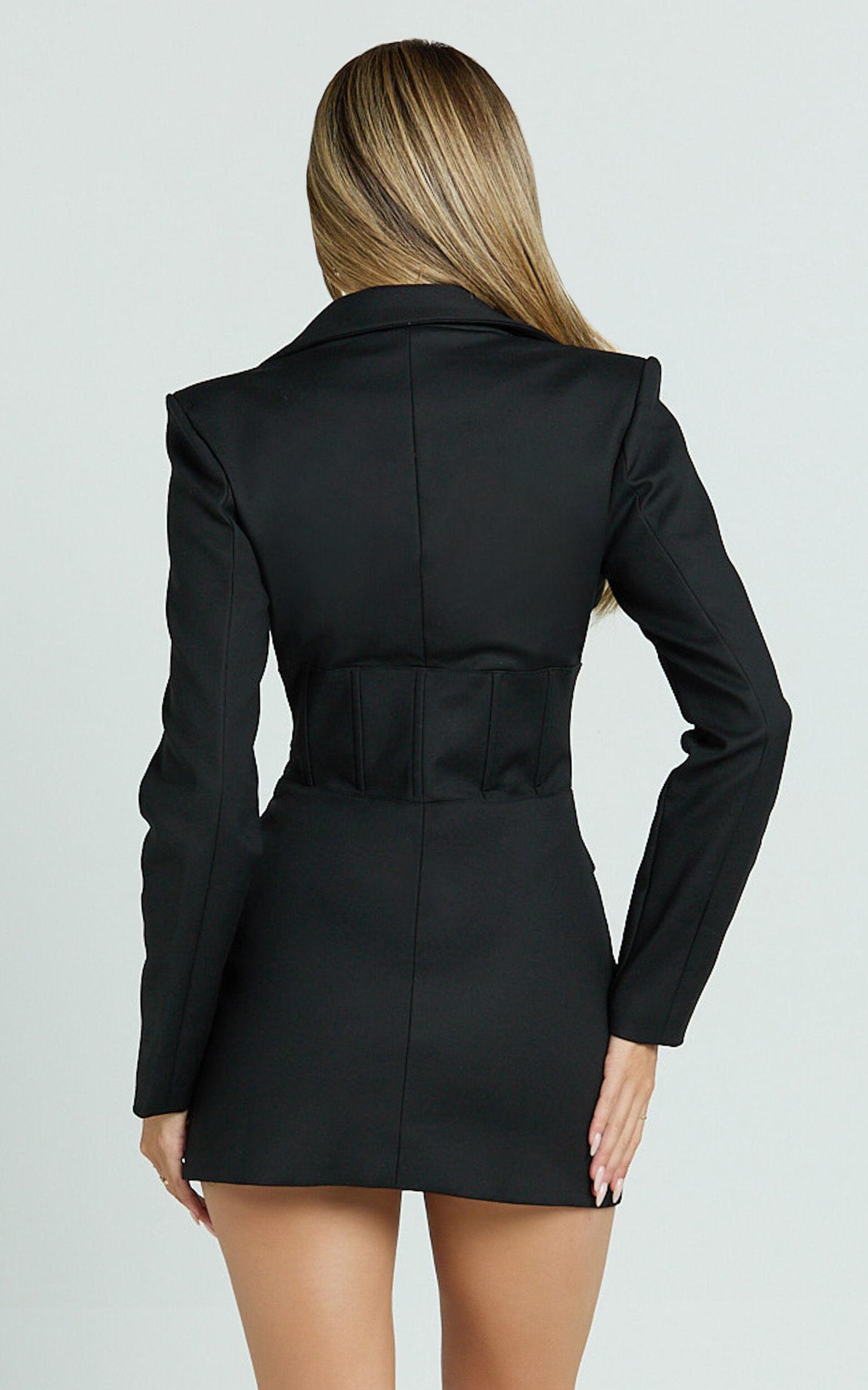 Lawrence Mini Dress - Workwear Hook And Eye Front Fit And Flare Blazer Dress in Black Product Image