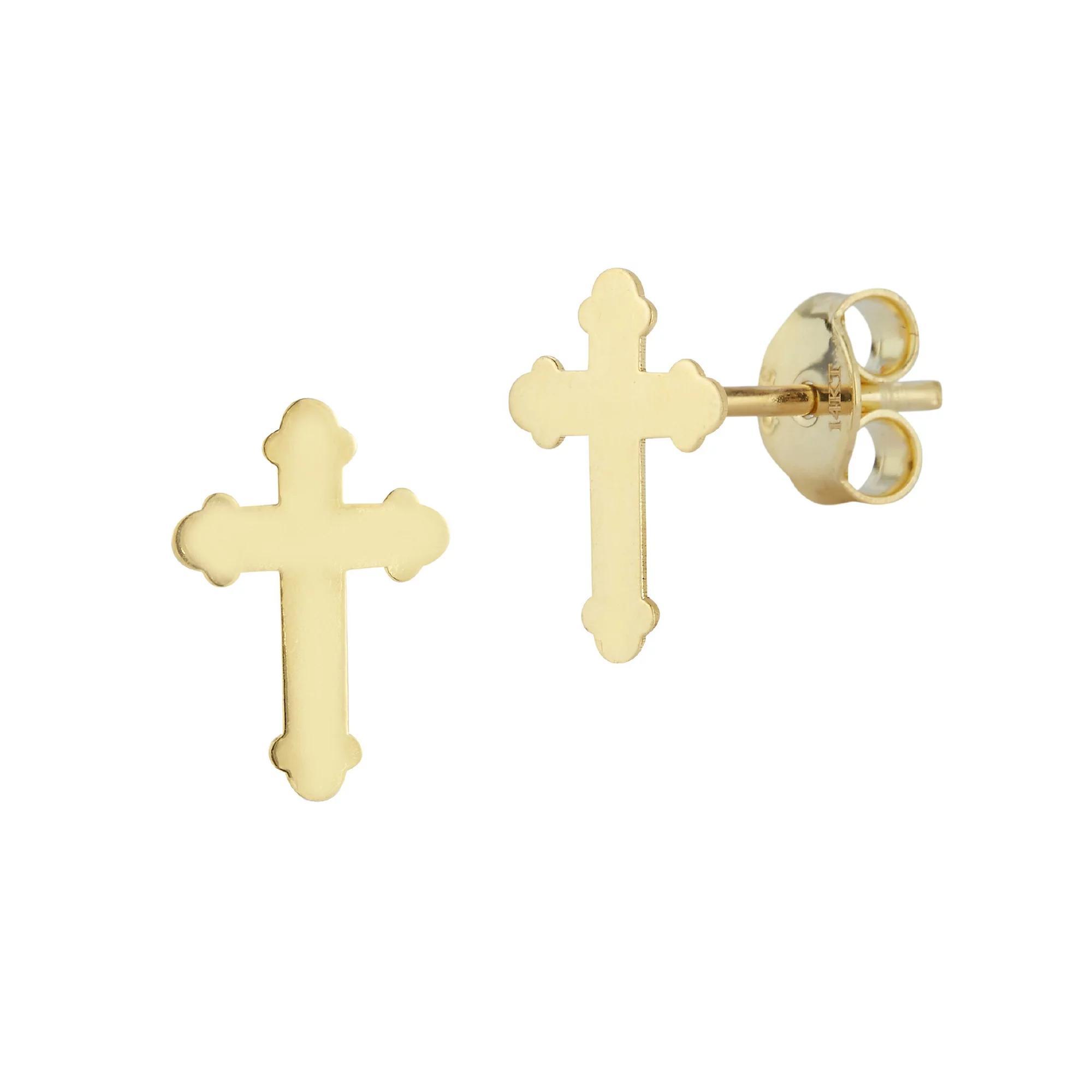 LUMINOR GOLD 14k Gold Cross Stud Earrings, Women's, Yellow Product Image