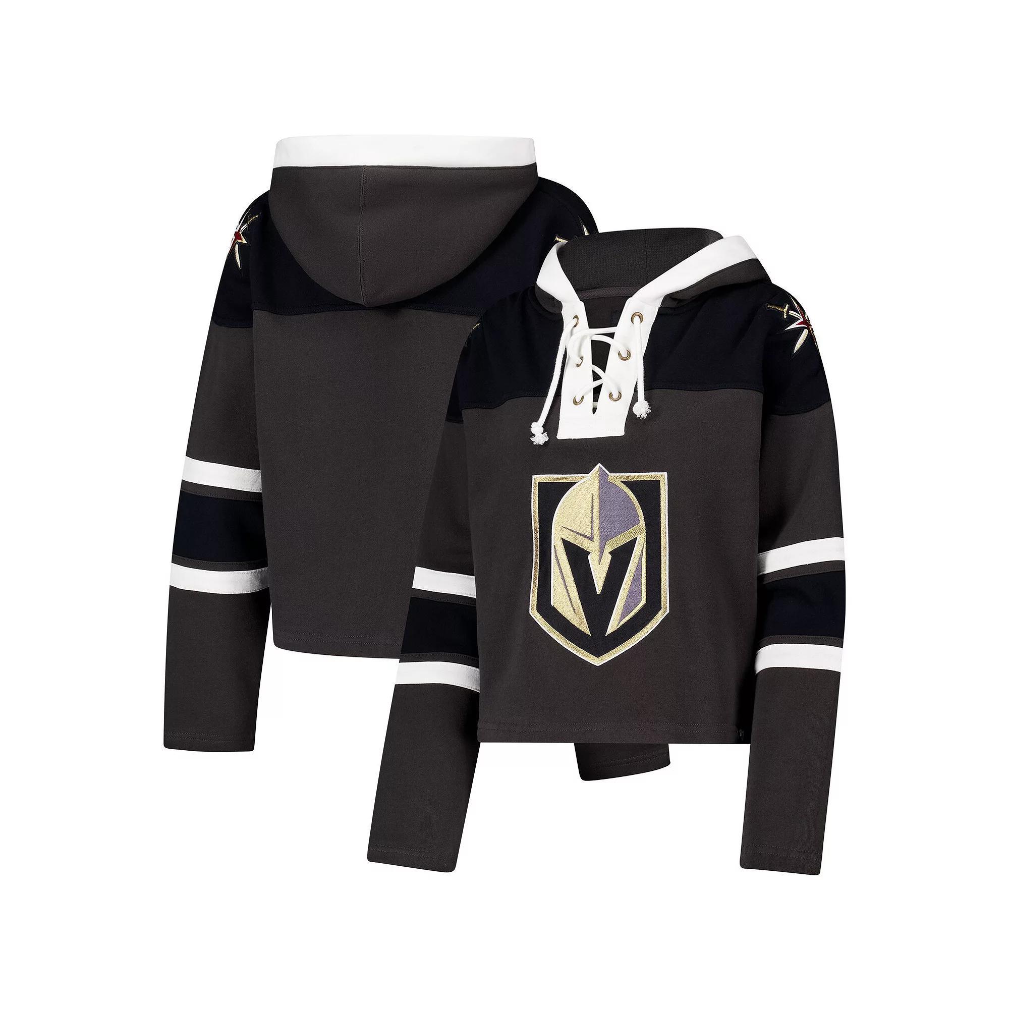 Women's '47 Charcoal Vegas Golden Knights Cropped Superior Lacer Pullover Hoodie, Size: Large, Lvk Charco Product Image
