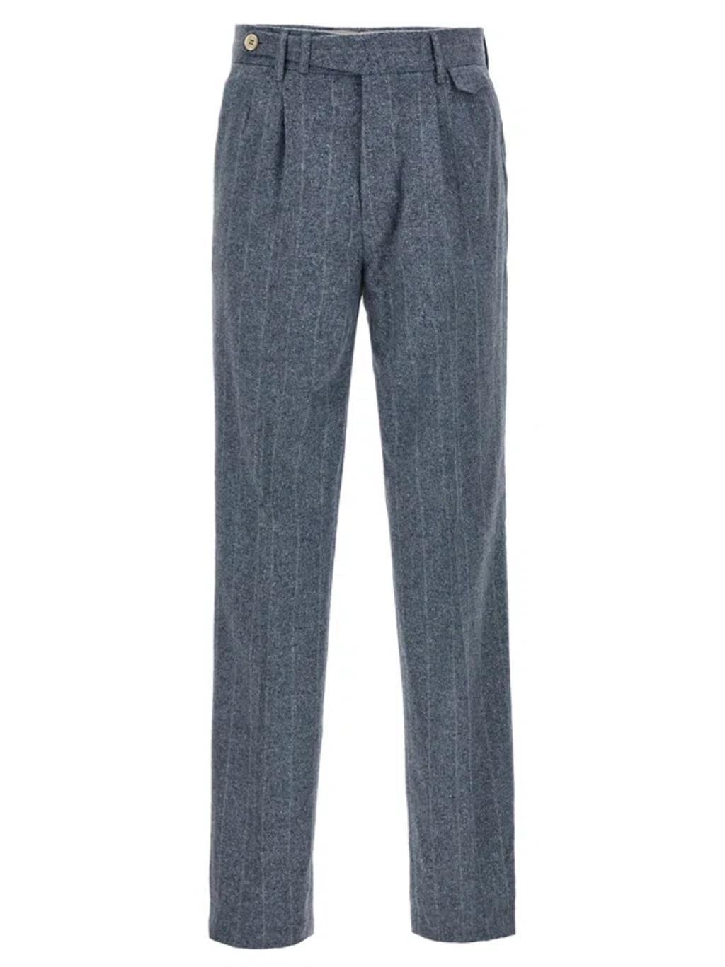 BRUNELLO CUCINELLI Striped Tapered Tailored Trousers In Light Blue Product Image