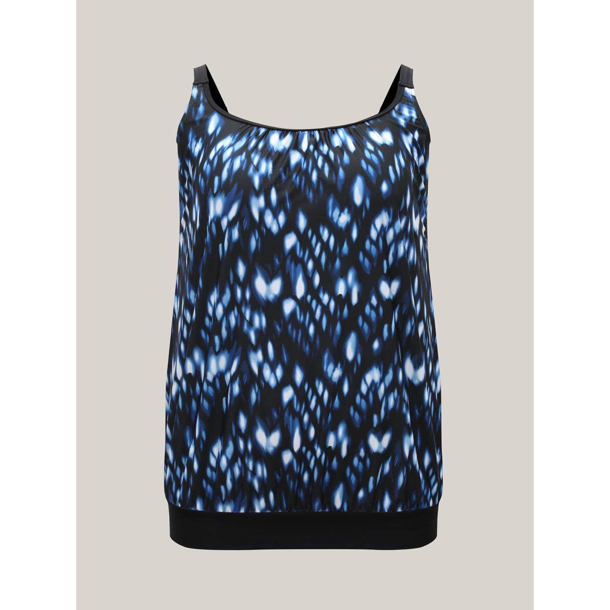 Plus Size Tie-Dye Print Swim Top Women's Swimwear Black Beach Contrast High stretch Bodycon U-neck Curve Swim Tops BloomChic 12/L Product Image