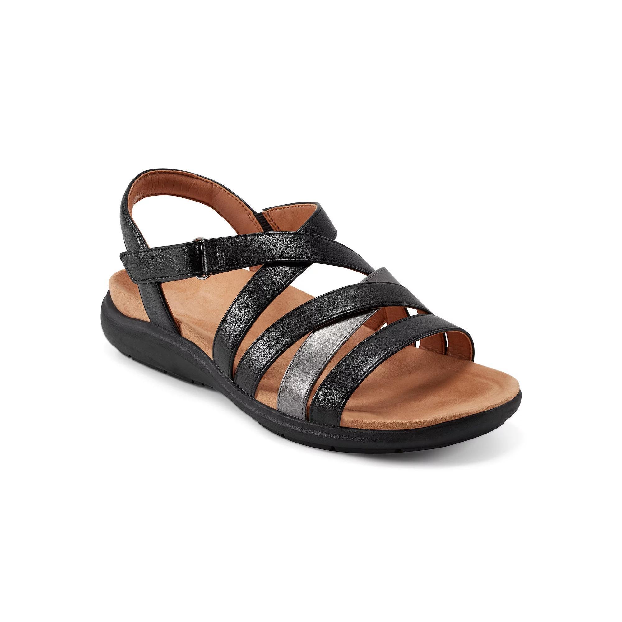 Easy Spirit Women's Whitt Strappy Adjustable Wedge Sandals, Size: 9 Wide, Black Silver Product Image