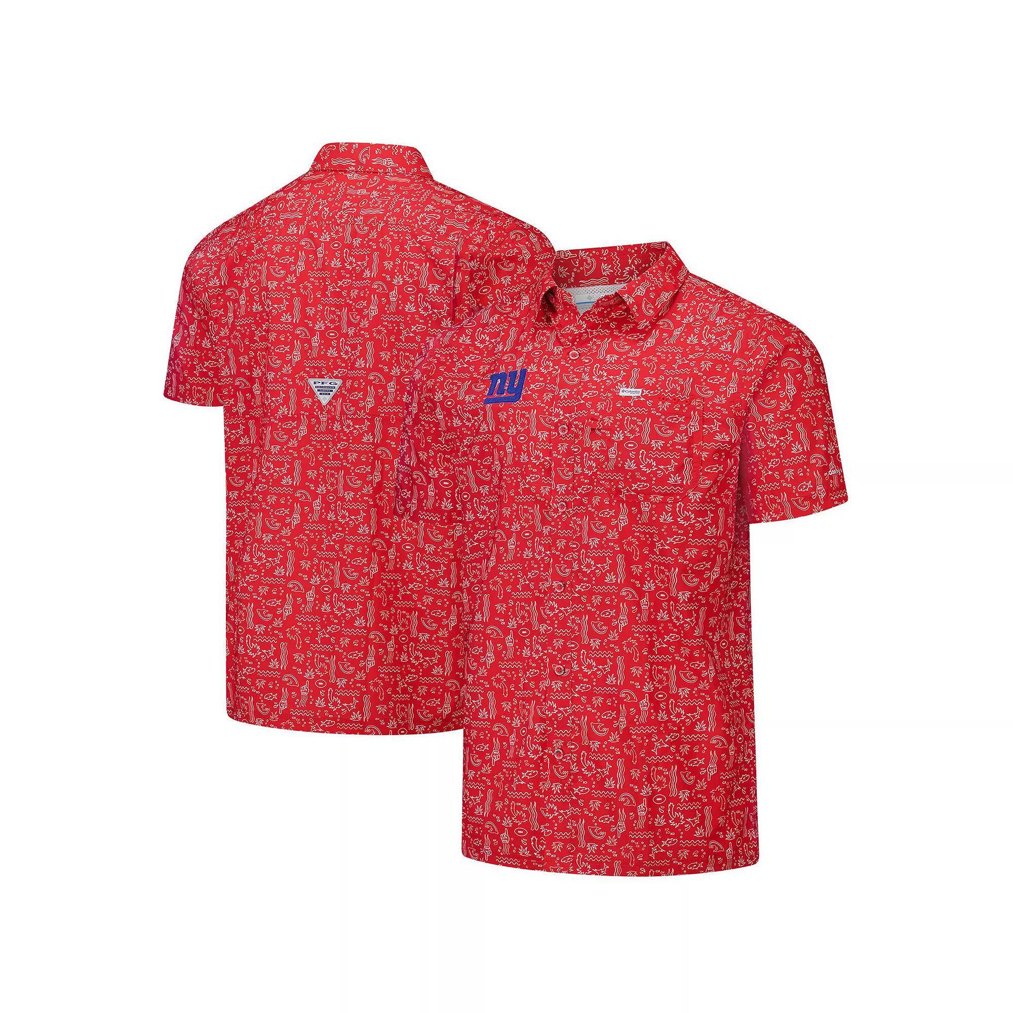 Men's Columbia PFG Red New York Giants Super Slack Tide Omni-Wick Button-Up Shirt, Size: Medium Product Image