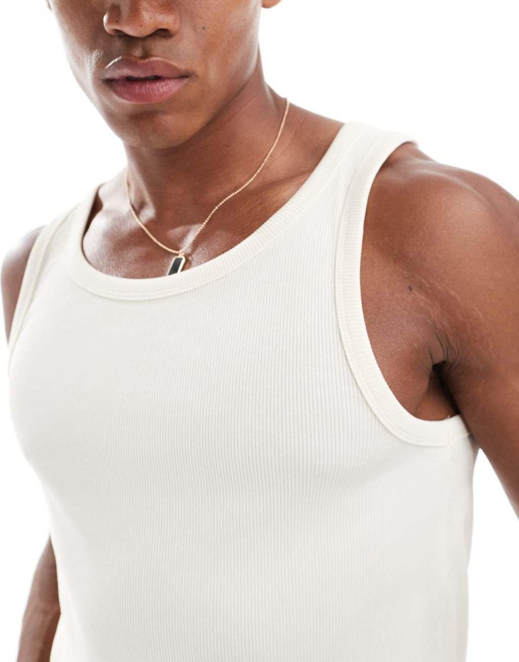ONLY & SONS ribbed tank top in cream Product Image