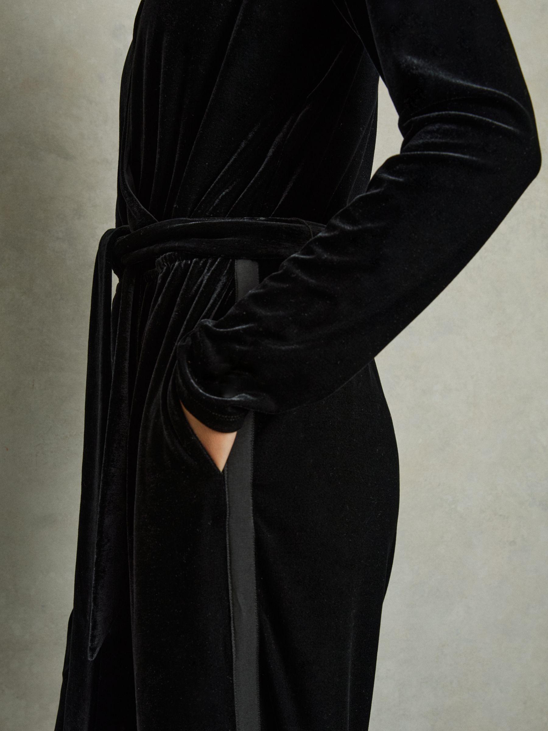 Velvet Belted Wide Leg Jumpsuit in Black Product Image