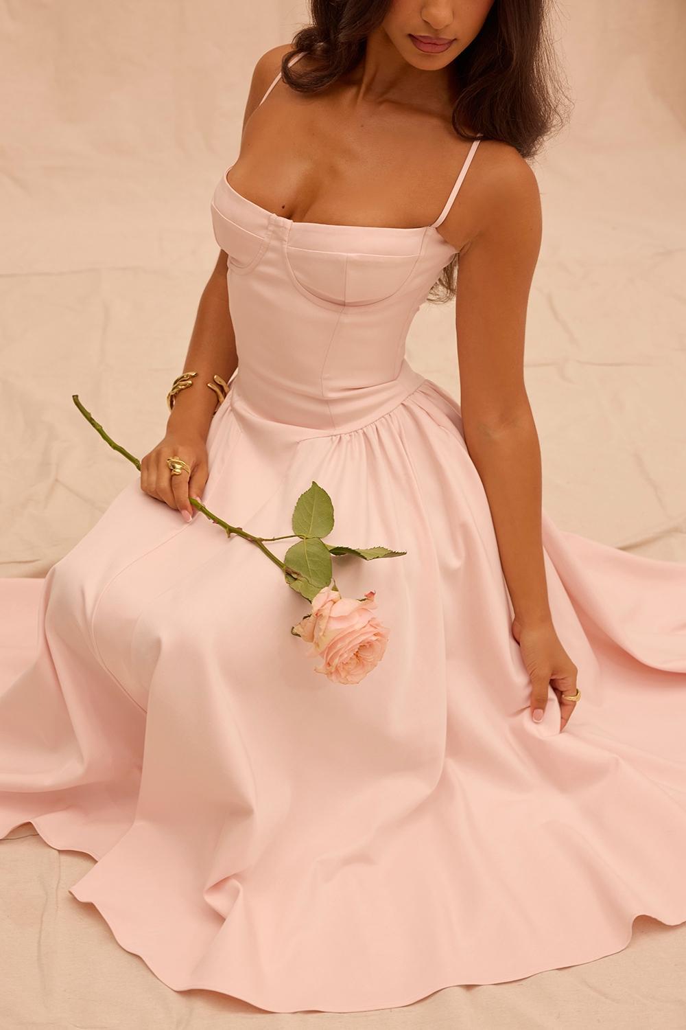Samaria  ballerina pink twill corset midi dress Product Image