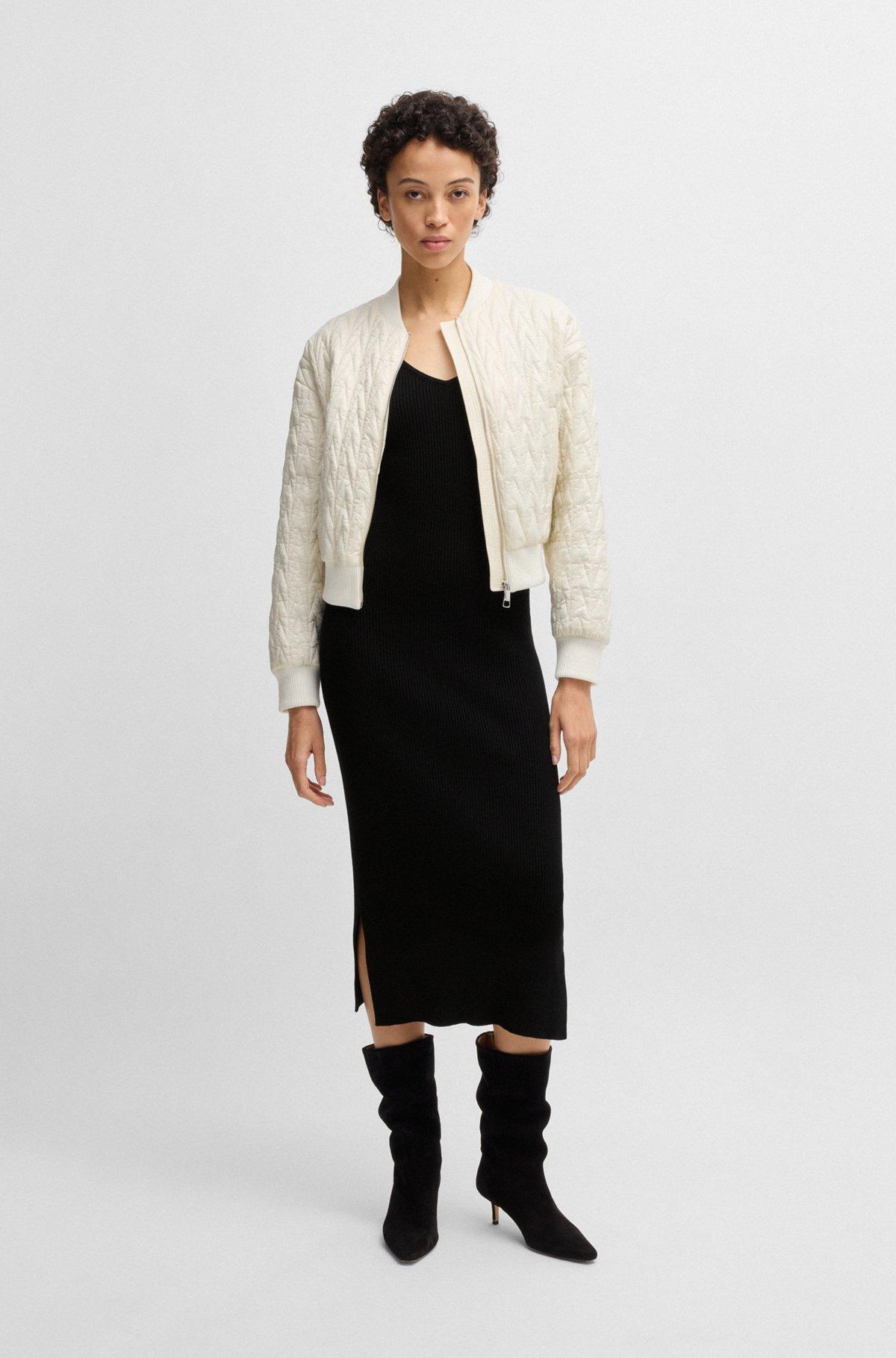 BOSS - Knitted dress with V neckline in stretch yarns - Black Product Image