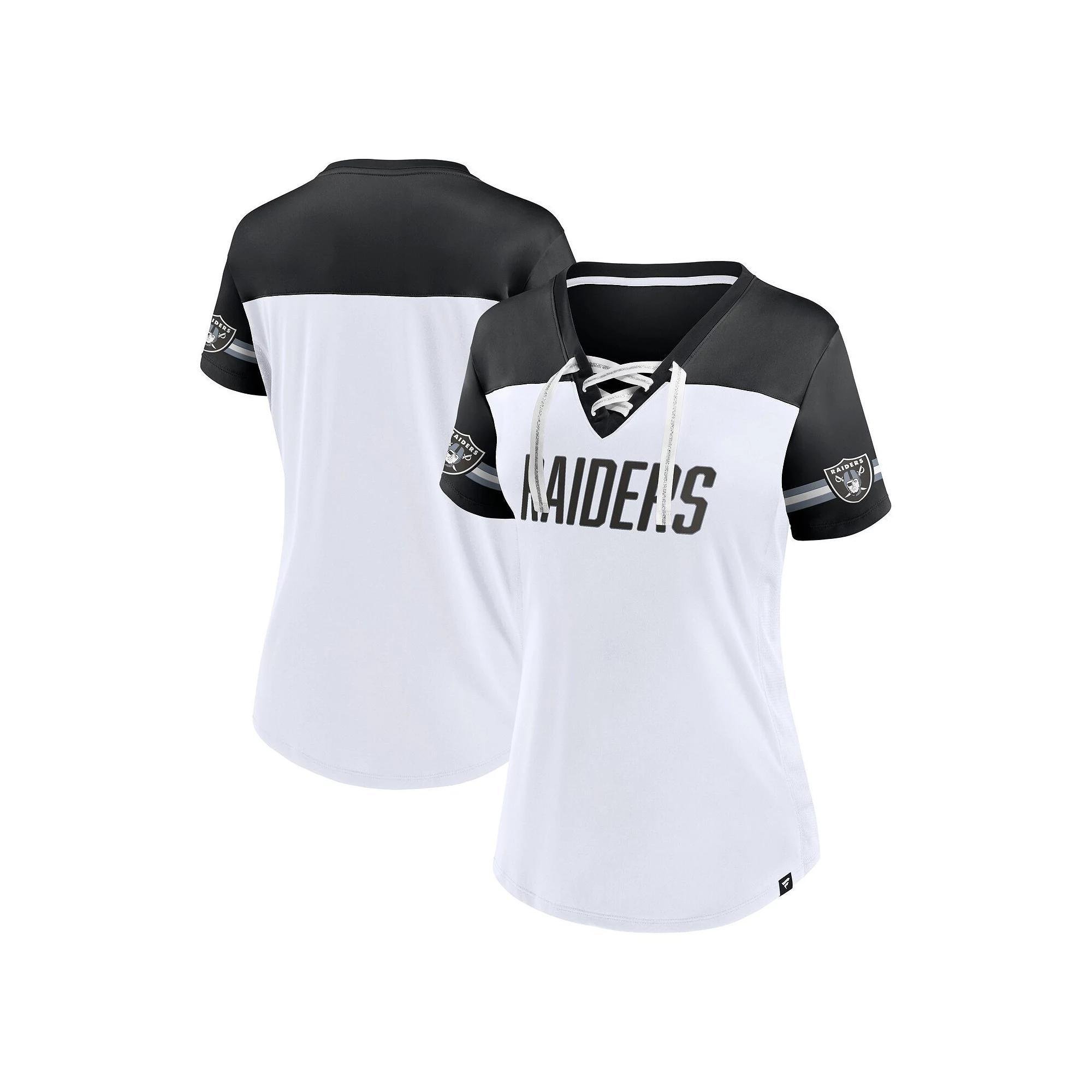 Women's Fanatics Branded White Las Vegas Raiders Dueling Slant V-Neck Lace-Up T-Shirt, Size: XS, Lvr White Product Image