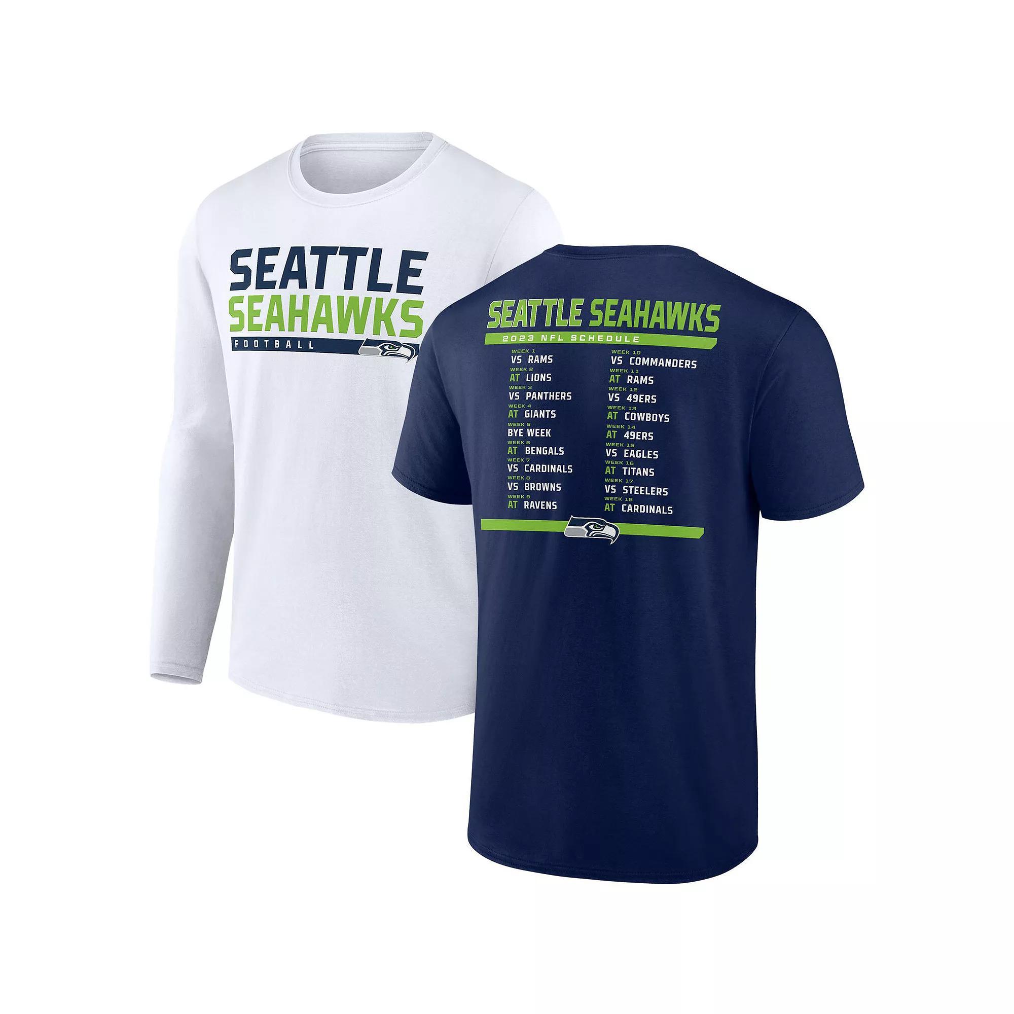 Men's Fanatics Branded College Navy/White Seattle Seahawks Two-Pack 2023 Schedule T-Shirt Combo Set, Size: 4XL, Blue Product Image