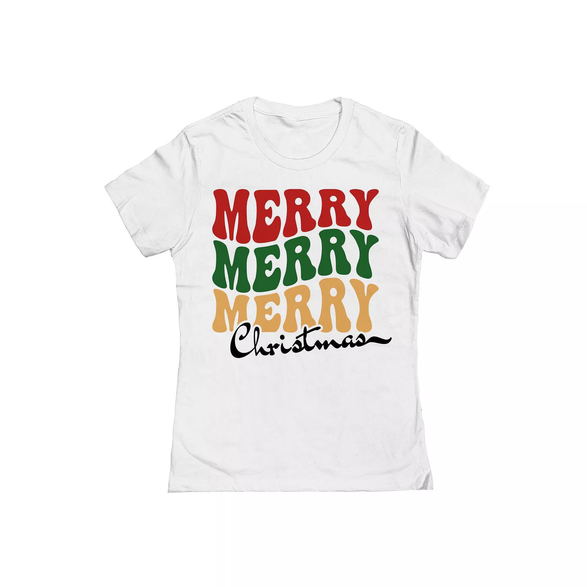 Junior's Merry Repeat 3 Christmas Graphic Tee, Women's, Size: Large, White Product Image