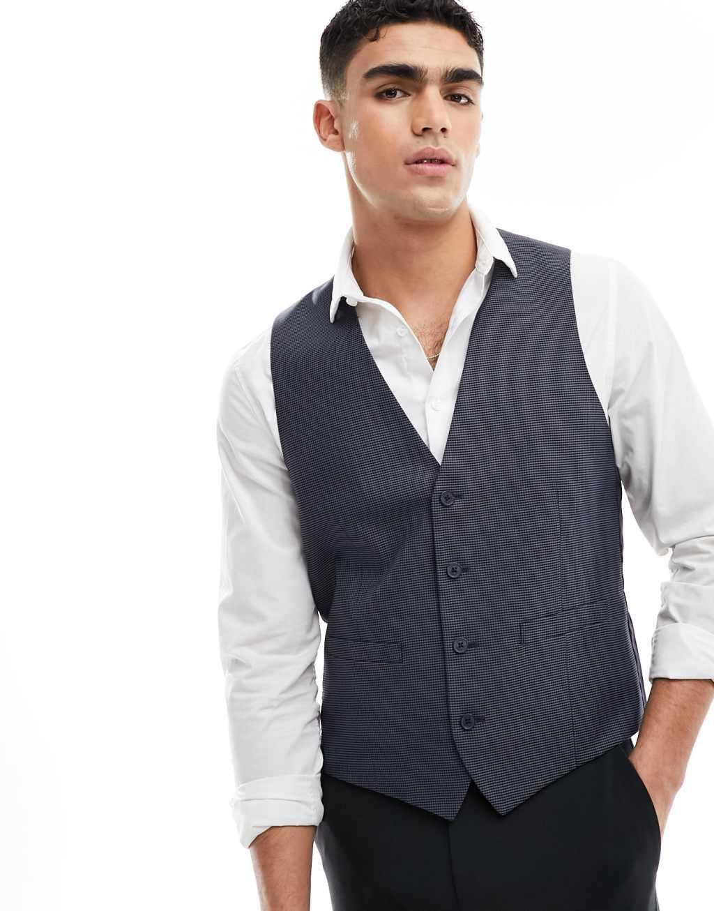 French Connection dogtooth formal vest in gray pattern Product Image
