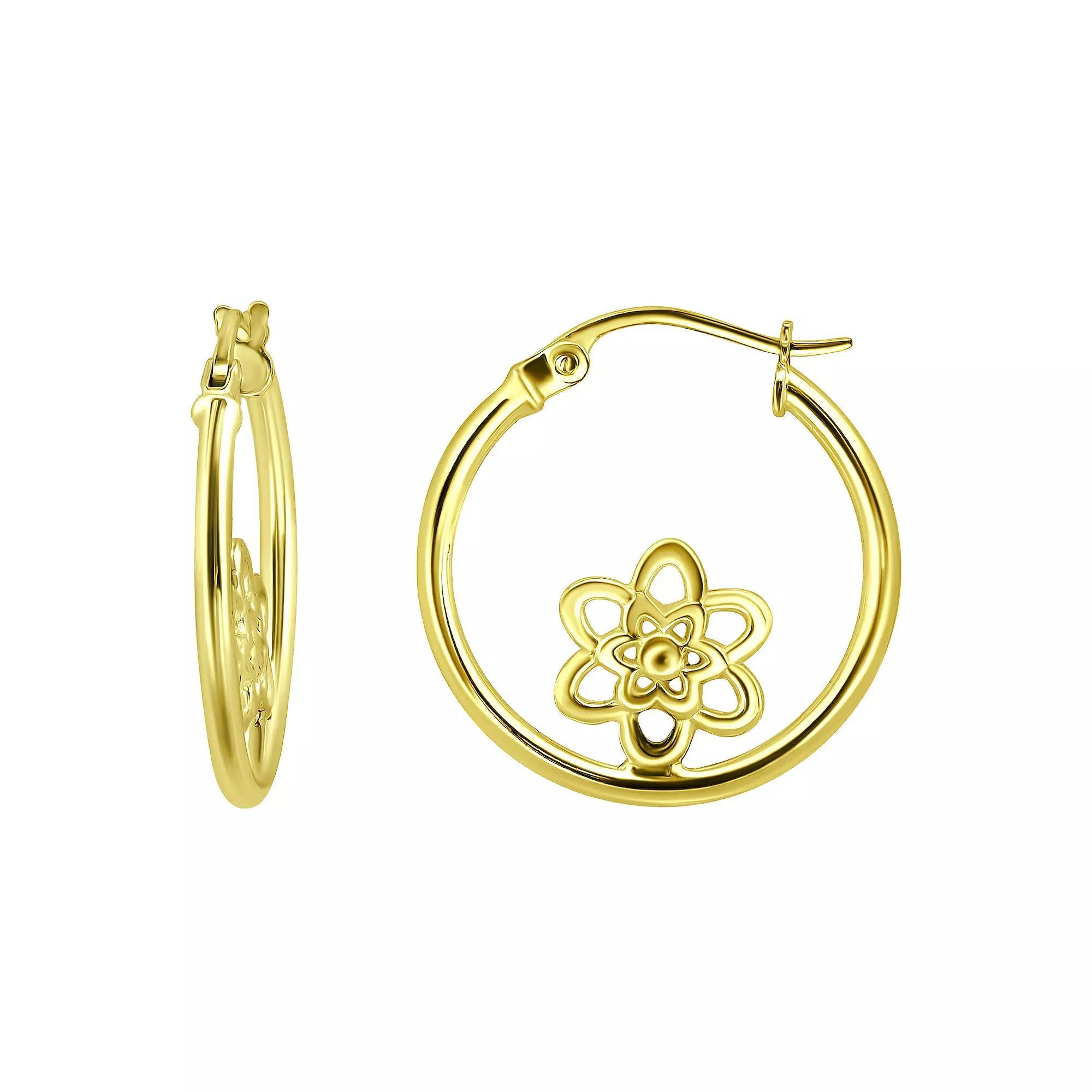 Aleure Precioso Sterling Silver Celestial Sign Center Hoop Earrings, Women's, Gold Tone Product Image