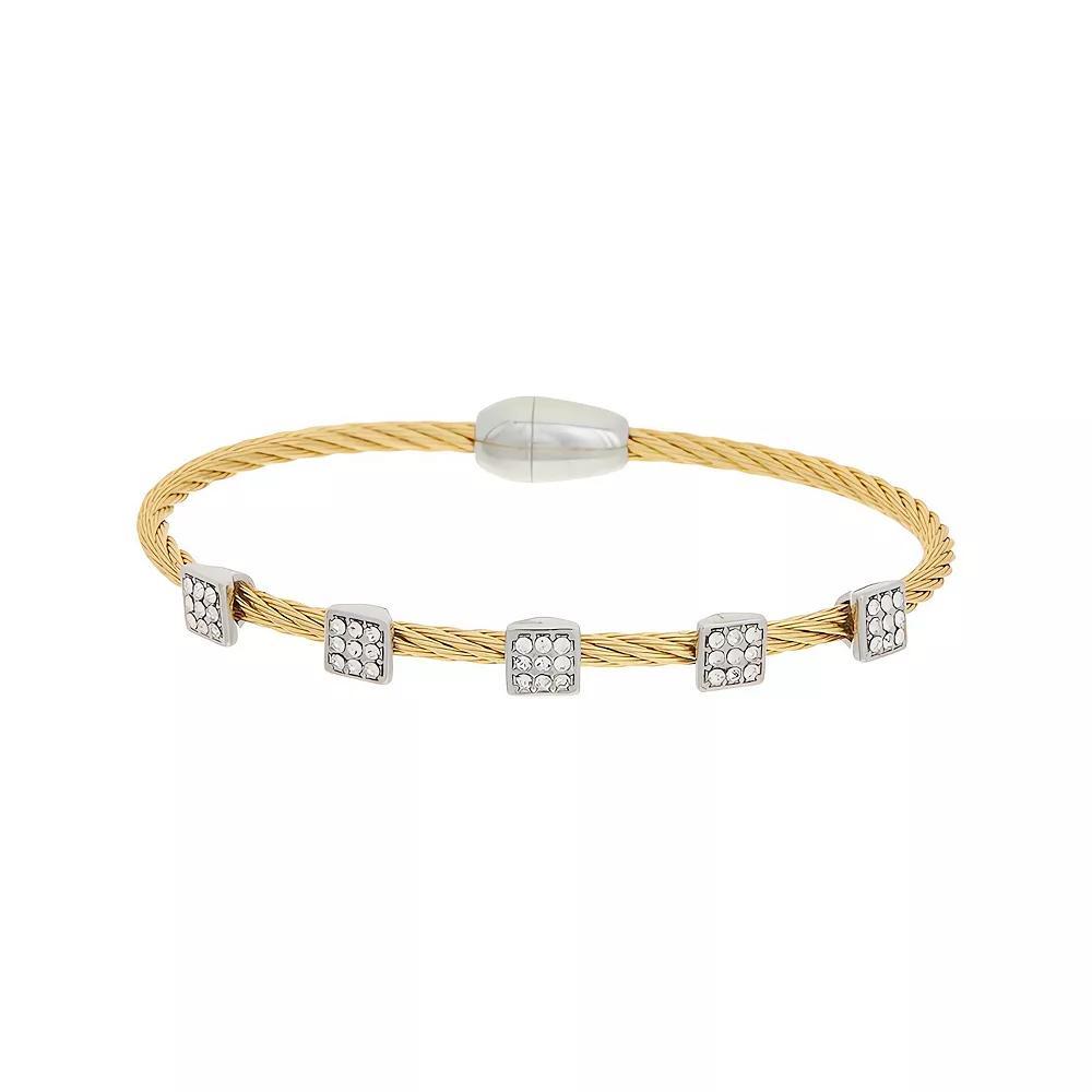 Juvell Two Tone 18k Gold Plated Square Bead Cubic Zirconia Bangle Bracelet, Women's, Size: 7", Gold Tone Product Image