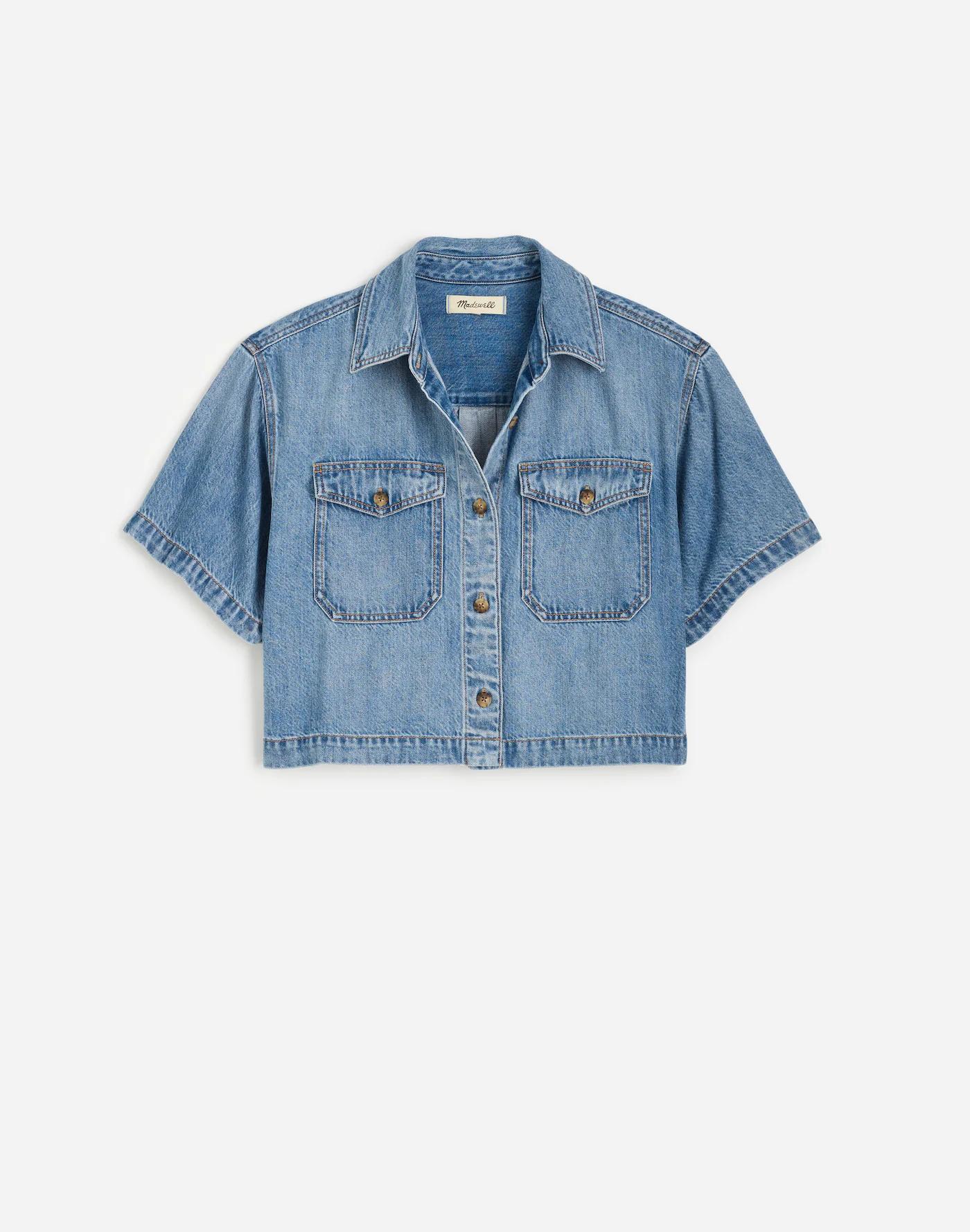 Boxy-Crop Button-Up Shirt: Airy Denim Edition Product Image