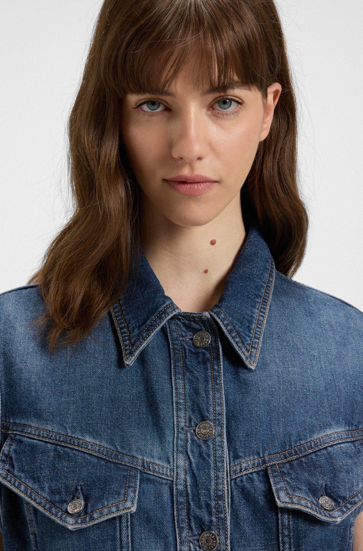 Boxy sleeveless jacket in indigo denim Product Image