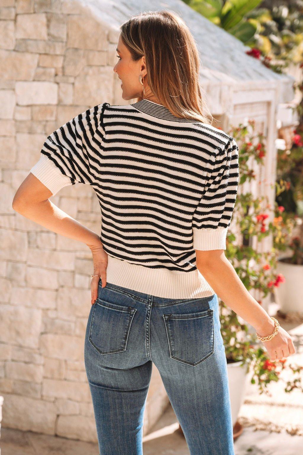 Black Striped Bow Tie Sweater Product Image