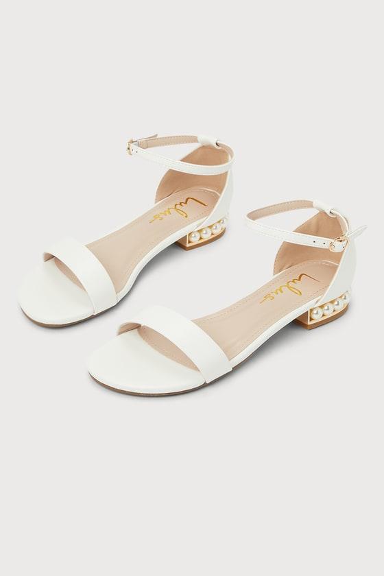 Romay White Pearl Ankle Strap Sandals Product Image