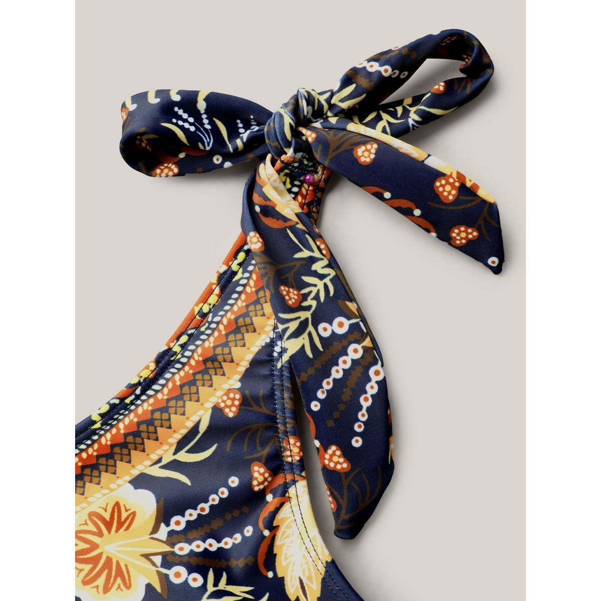 Plus Size Boho Print Adjustable Tie One-Piece Swimsuit Women's Swimwear Indigo Beach Gathered Curve Bathing Suits High stretch One Pieces BloomChic 12/L Product Image