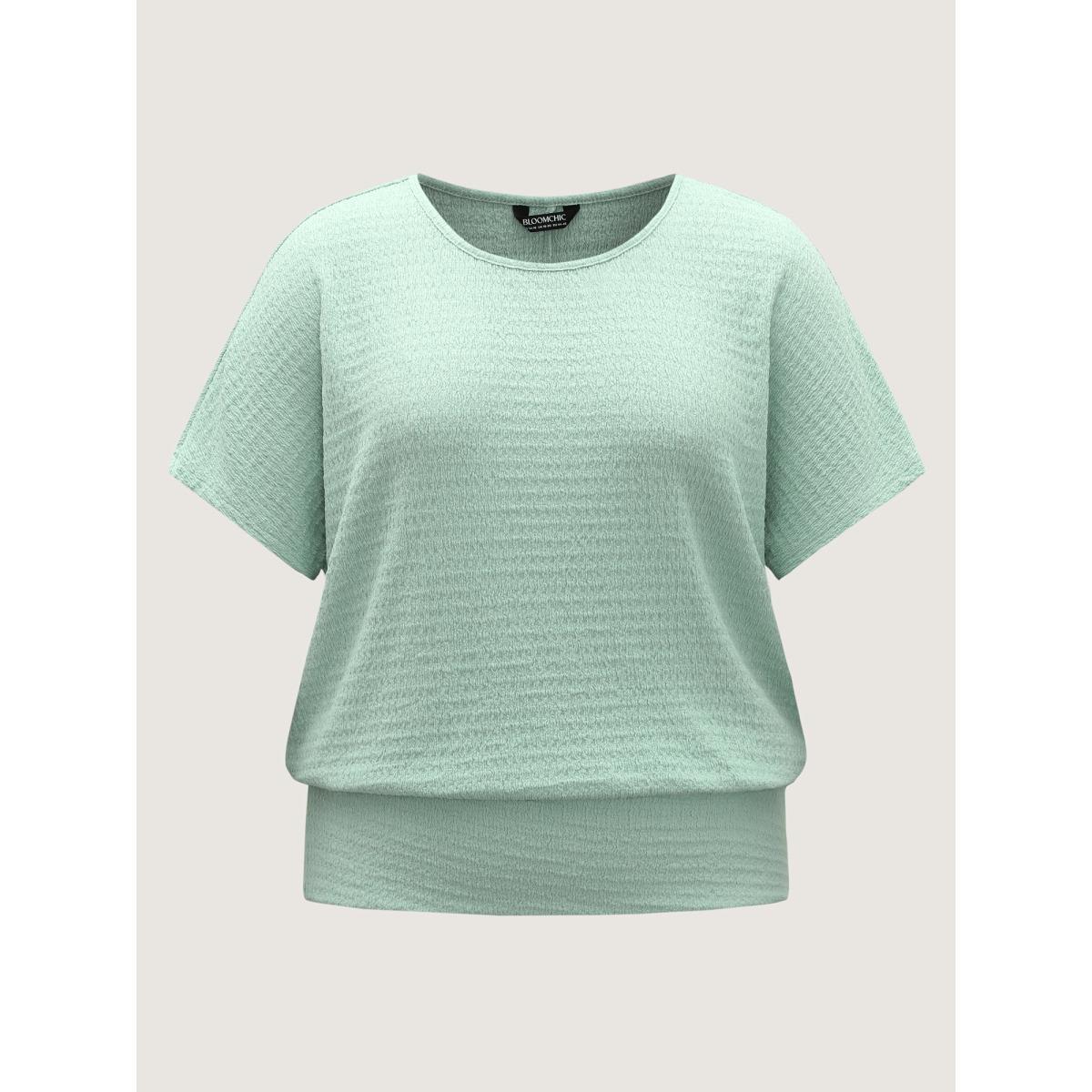 Plus Size Textured Relaxed Fit Dolman Sleeve T-Shirt Greenbean Women Texture Round Neck Loose Everyday-Casual T-shirts BloomChic 12/L Product Image