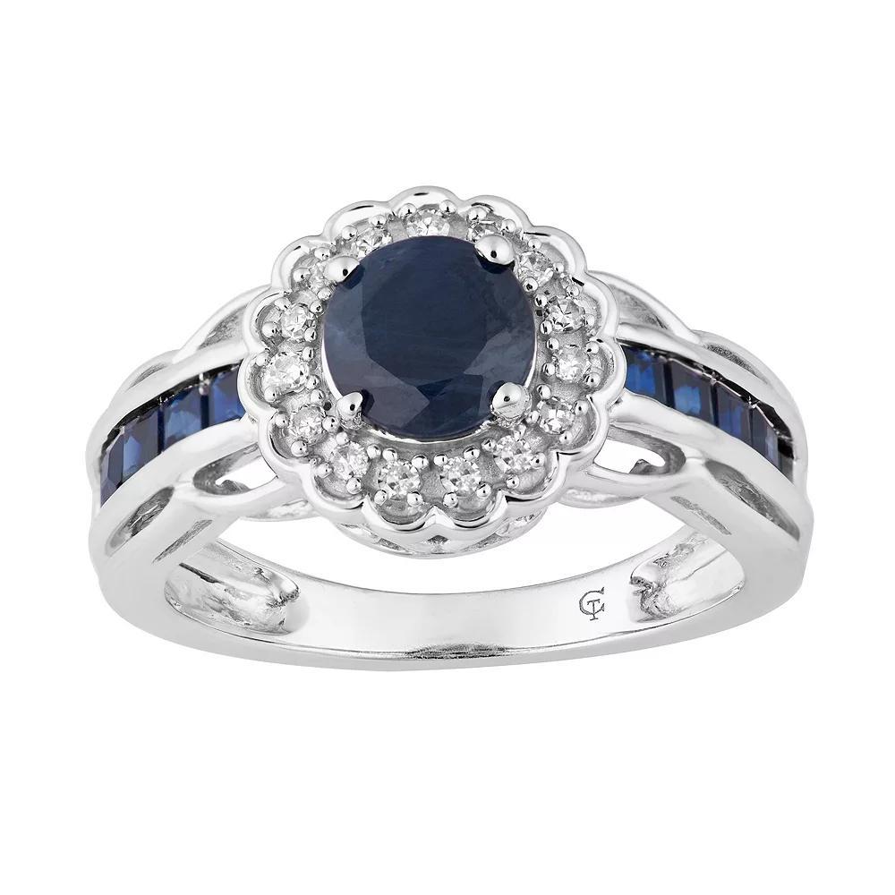 10k Gold Sapphire & 1/8 Carat T.W. Diamond Tiered Flower Ring, Women's, Size: 6, 10k Whgold Product Image