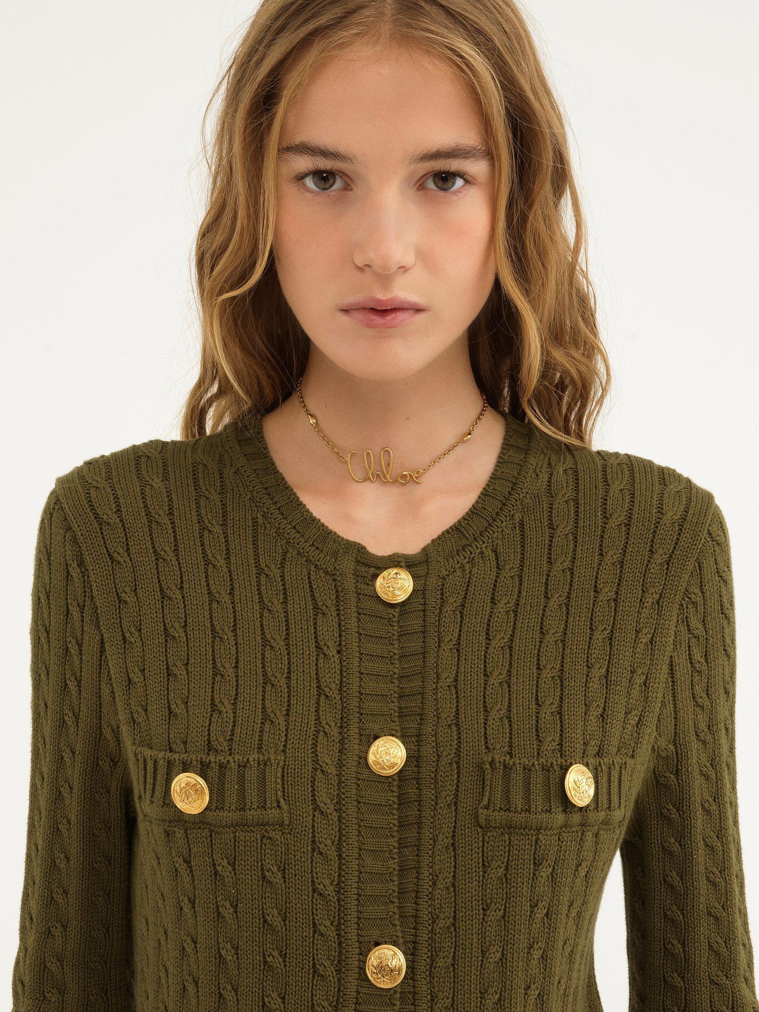Utilitarian cable-knit cardigan in cotton Product Image