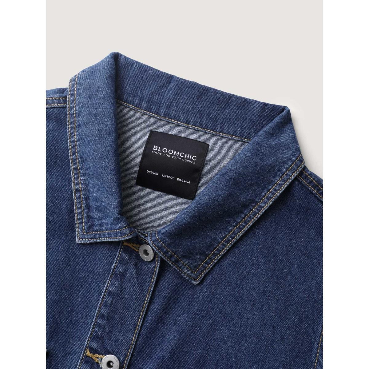 Women Button-Front Long Denim Vest Jacket Denimindigo Plus Size Button Vacation Patch pocket Denim Jackets BloomChic 14-16/1X Product Image