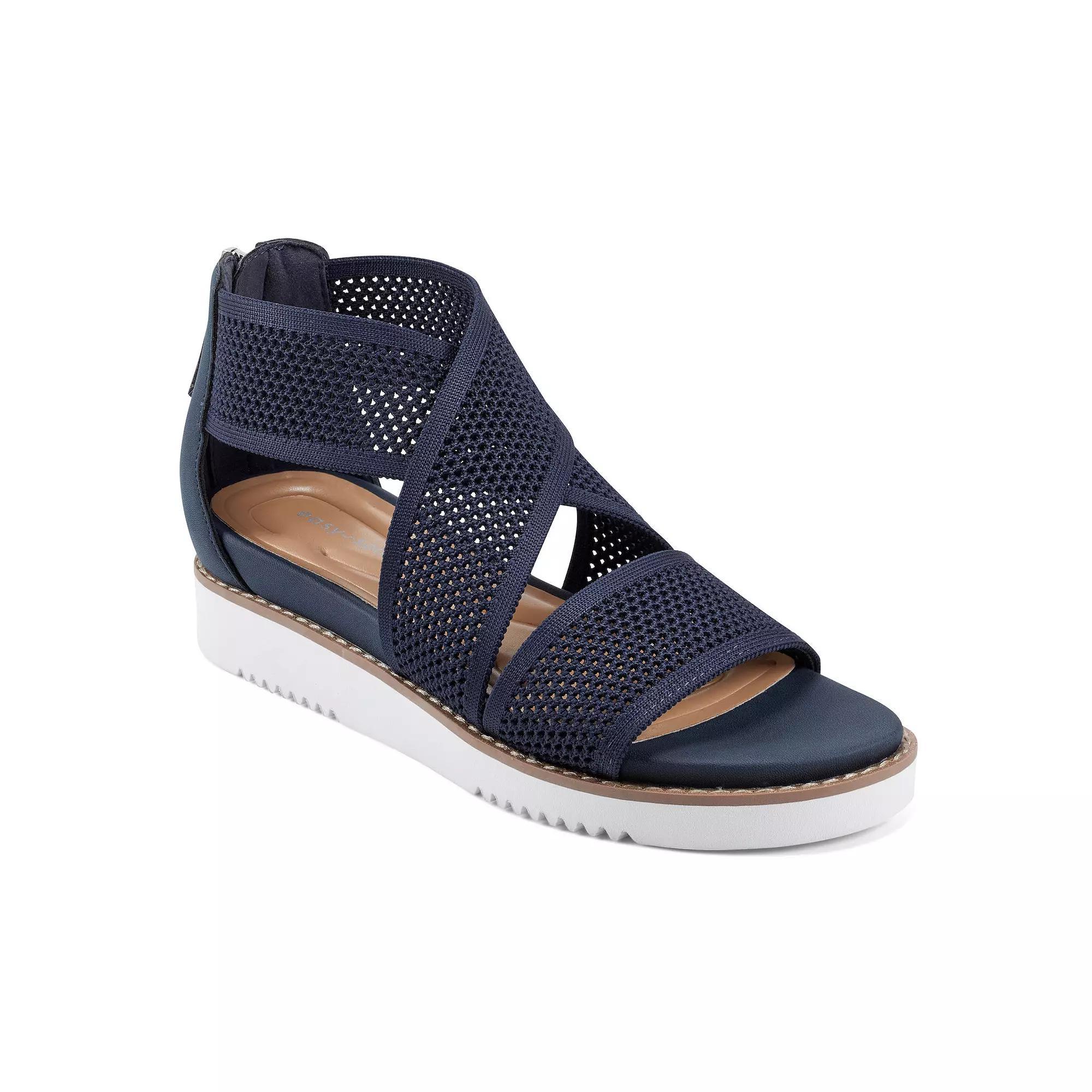 Easy Spirit Witney Womens Wedge Perforated Zip Back Cross Strap Sandal Blue Product Image