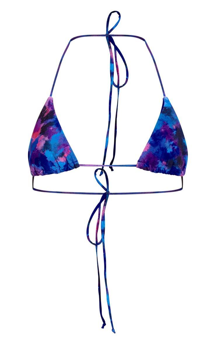 Blue Acid Wash Contrast Tie Triangle Bikini Top Product Image