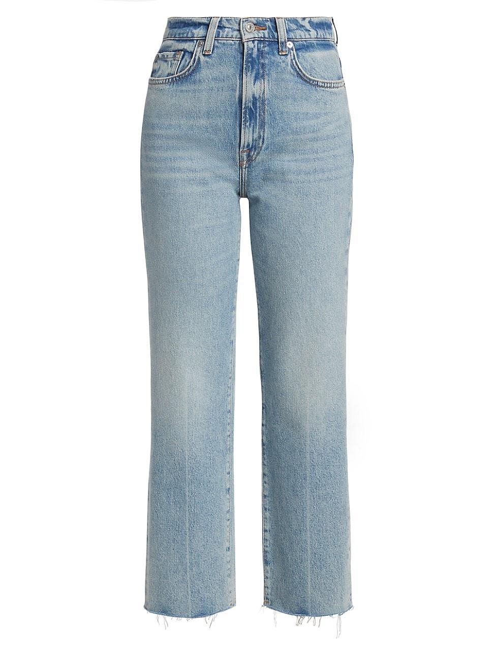 7 For All Mankind Logan High Rise Ankle Straight Stovepipe Fringe Hem Jeans in Ode To Product Image