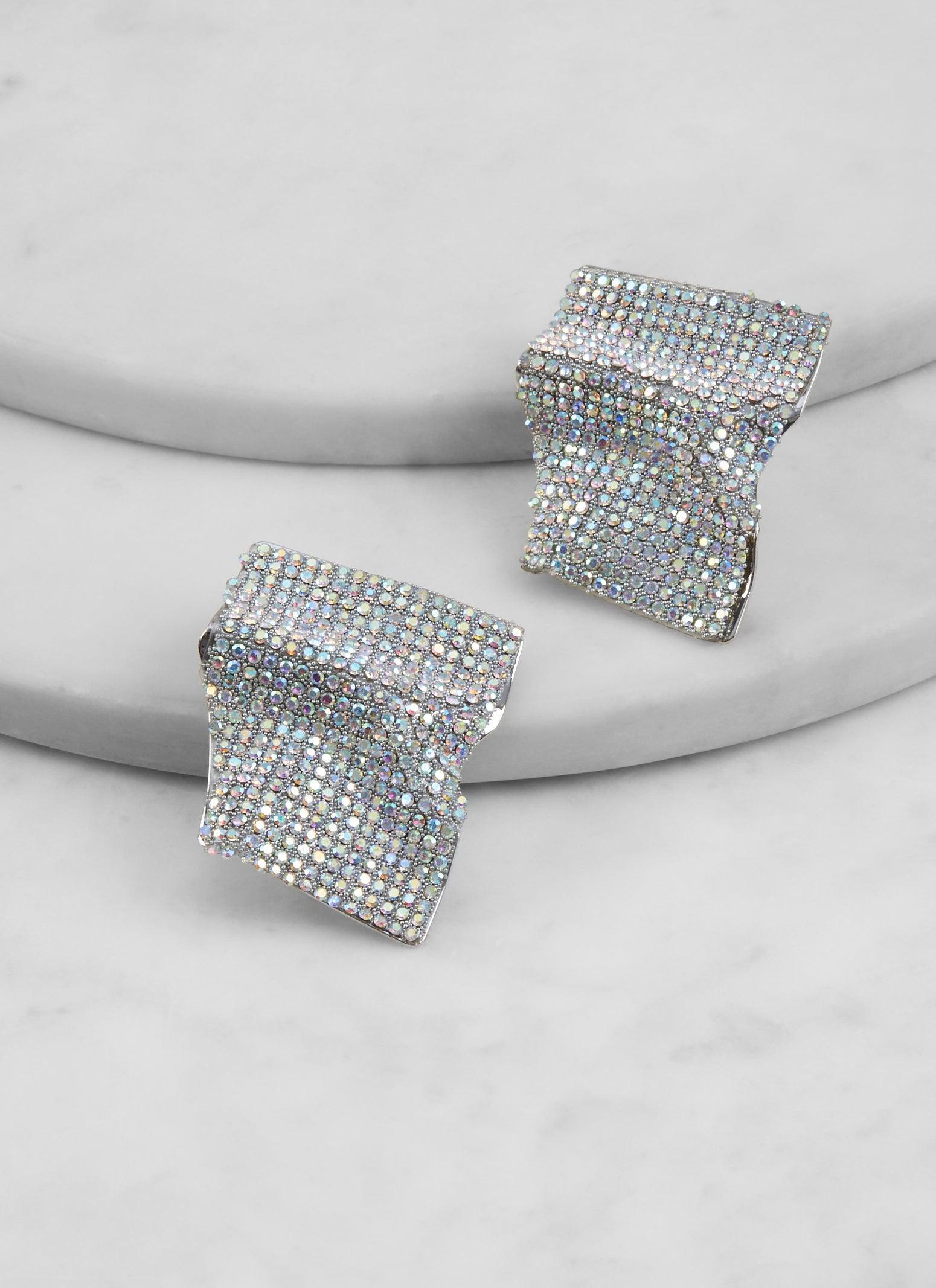 Rhinestone Layered Chain Necklace and Hoop Earring Trio Female Product Image