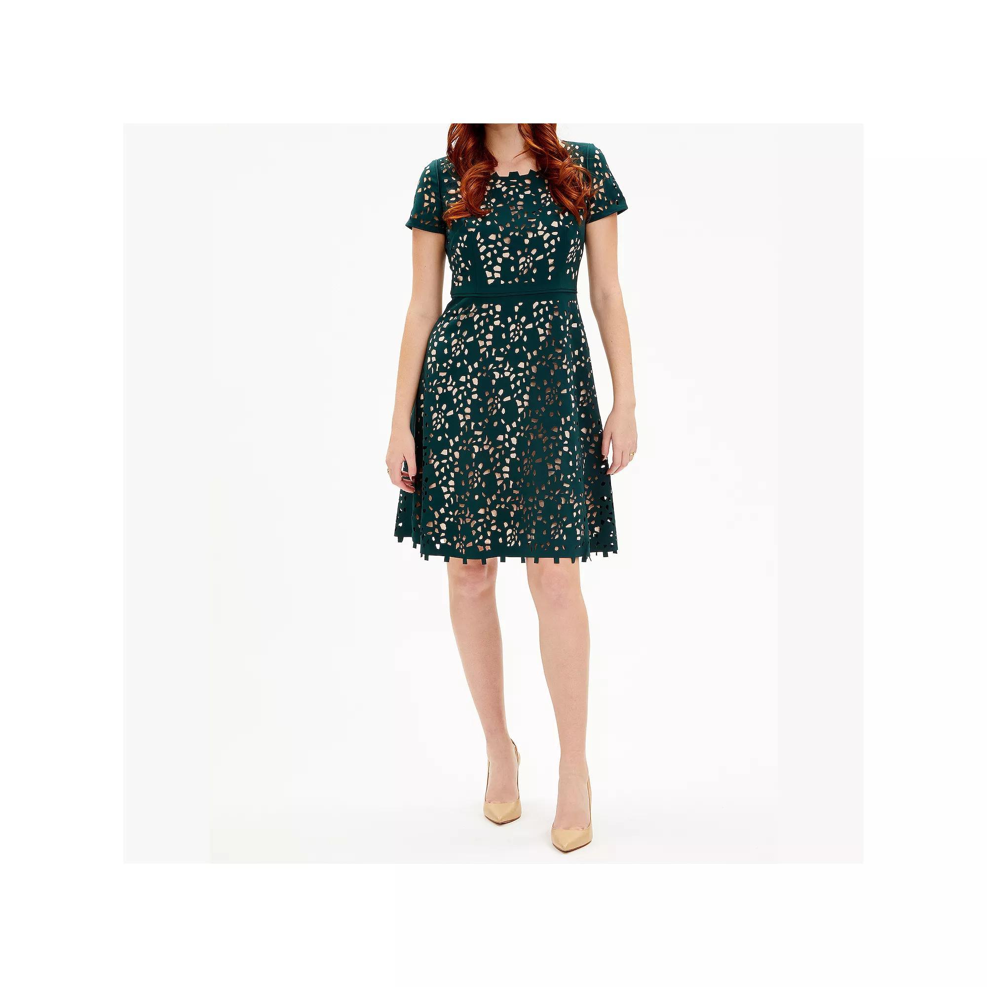 Women's Focus By Shani Cutout Fit & Flare Dress, Size: 2, Green Beige Product Image