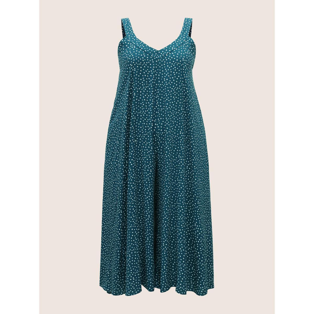 Plus Size Teal Polka Dot U Neck Wide Leg Jumpsuit Women Resort Sleeveless U-neck Vacation Loose Jumpsuits BloomChic 18-20/2X Product Image