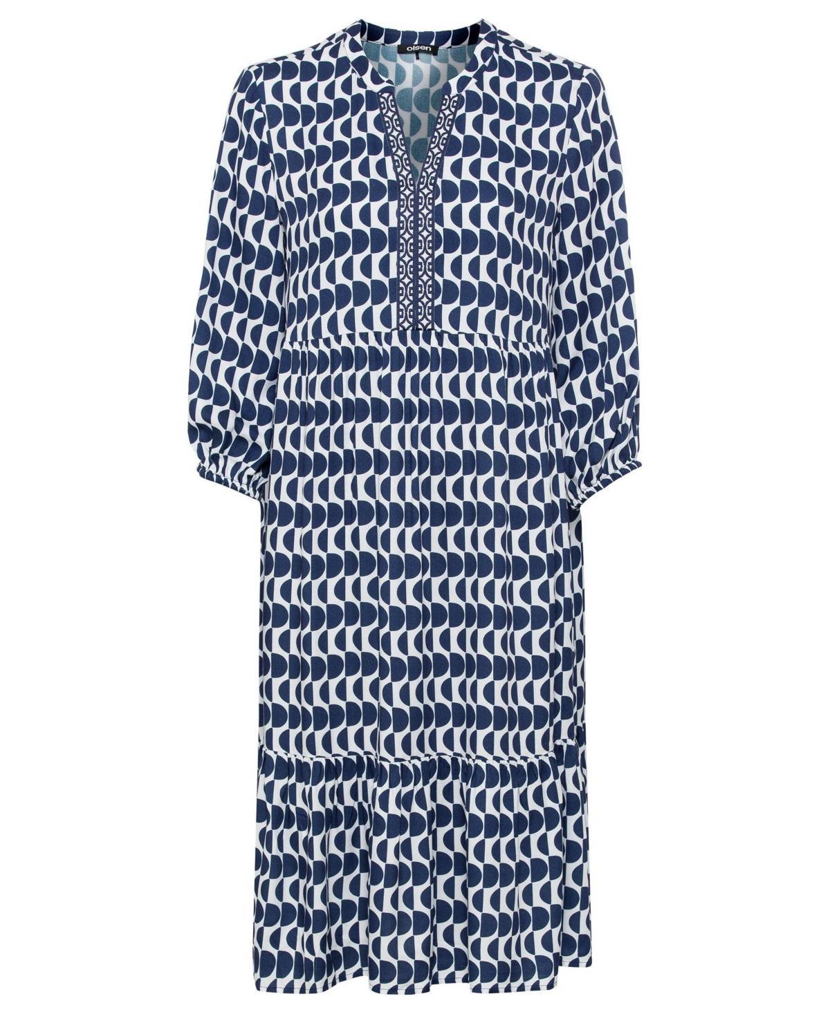 Olsen Womens 100% 3/4 Sleeve Tunic Geo Print Dress with Tiered Hem Product Image